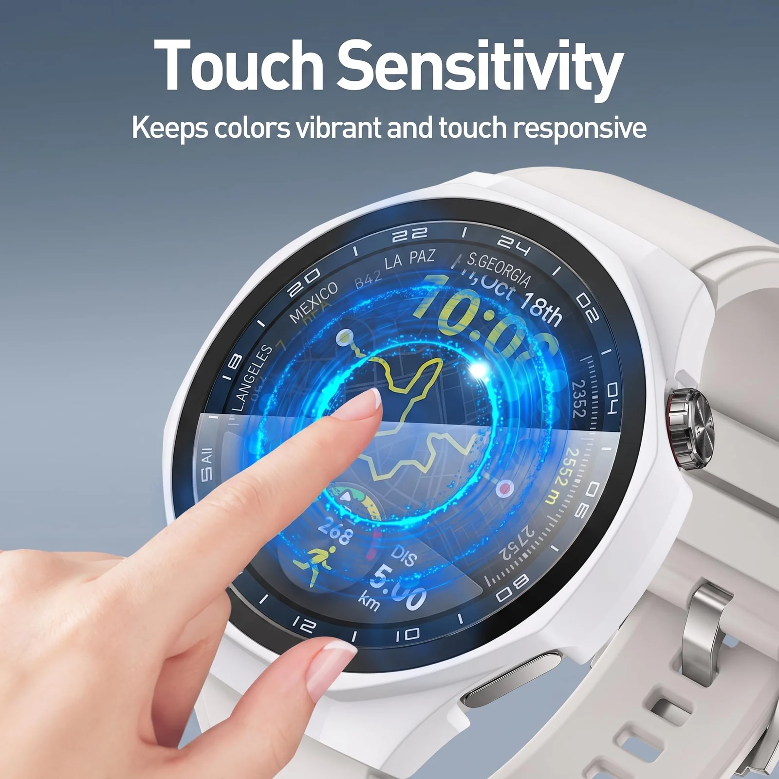 DL3 MOBILAK Full-Coverage Watch Case with Tempered Glass for Huawei Watch GT 5 Pro 46 mm, White