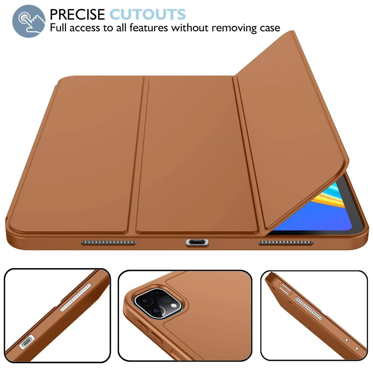 DL3 Mobilak iPad Pro 11 Inch Case 2022(4th Gen)/2021(3rd Gen)/2020(2nd Gen) with Pencil Holder, Smart Case [Support Touch ID and Auto Wake/Sleep] with Auto 2nd Gen Pencil Charging - Brown