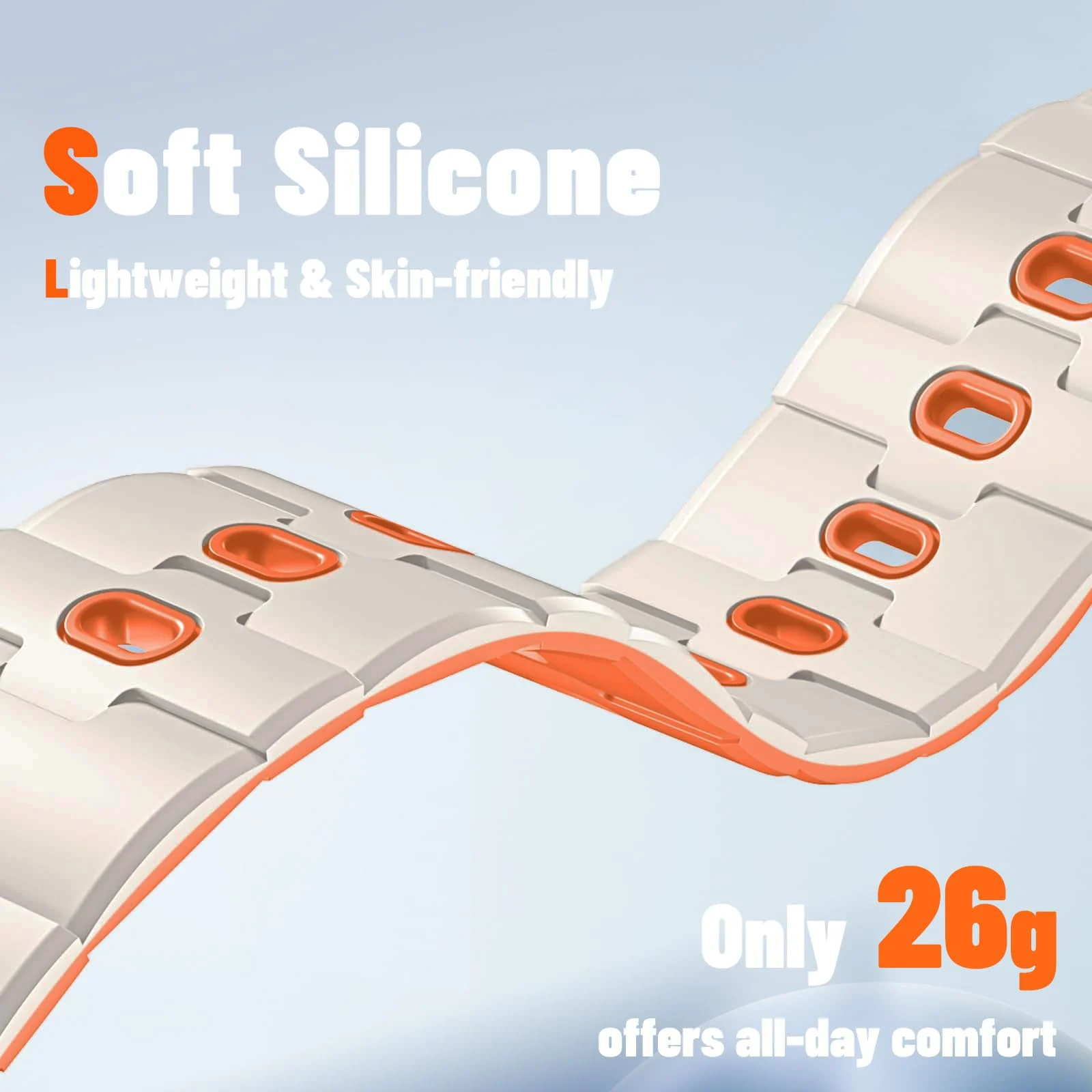 DL3 MOBILAK Adjustable Silicone Sports Watch Strap for 49MM - Beige/Orange