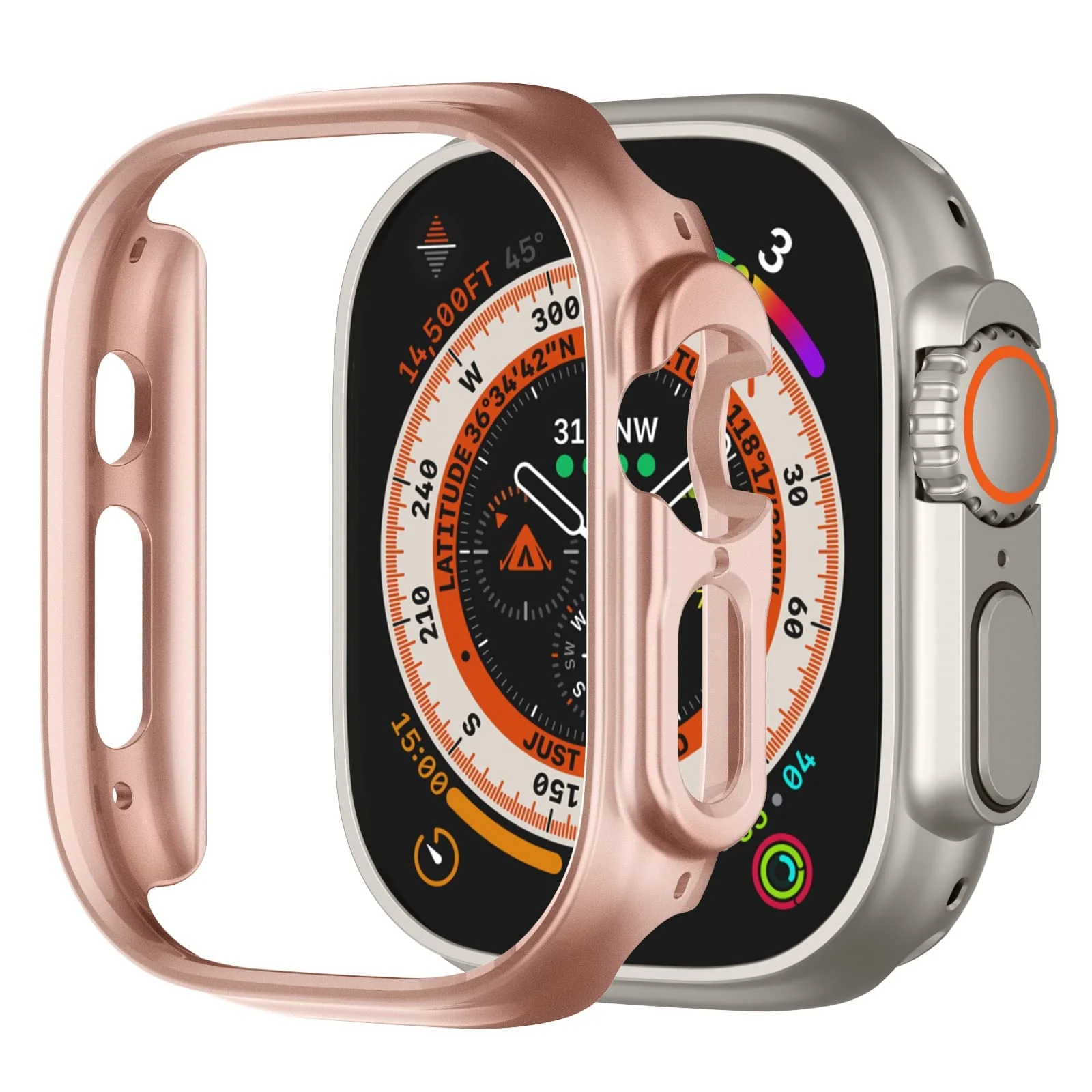 DL3 Mobilak Compatible For Apple Watch Ultra Case 49mm, Shockproof Ultra-Thin Hard PC Bumper Case All-Around Edge Protective Cover Frame[NO Screen Protector] for iWatch Accessories - Rose Gold