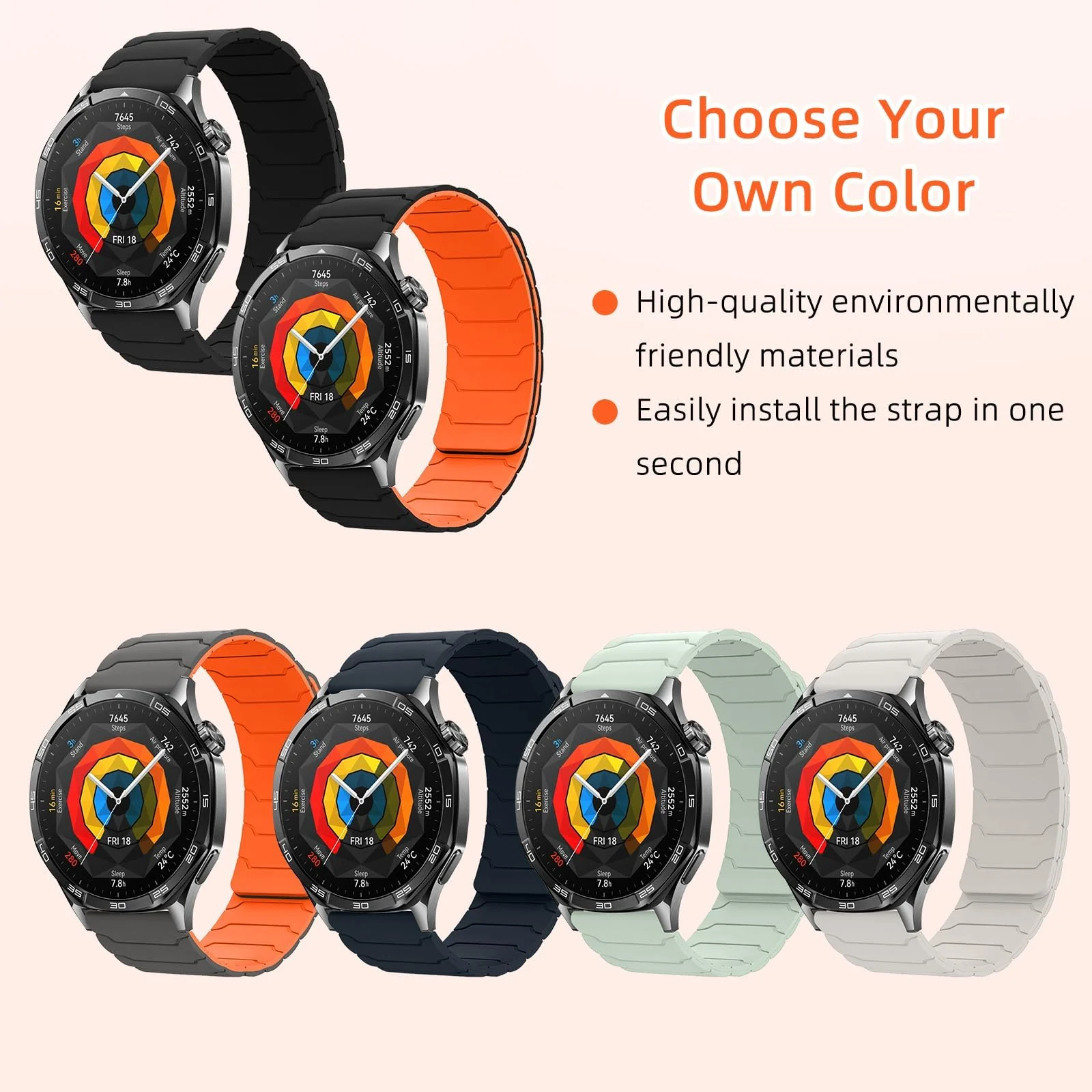 DL3 Mobilak 22mm Silicone Magnetic Strap for Xiaomi Redmi Watch 5 Active/5 Lite/Samsung Galaxy Watch 46mm/Watch 3 45mm/Gear S3/Huawei watch (GT6 GT5 GT4 GT3 GT2 GT 46MM)/GT2E/GT6 Pro/GT 5 Pro/Amazfit GTR4/Bip 6 - A-black/orange