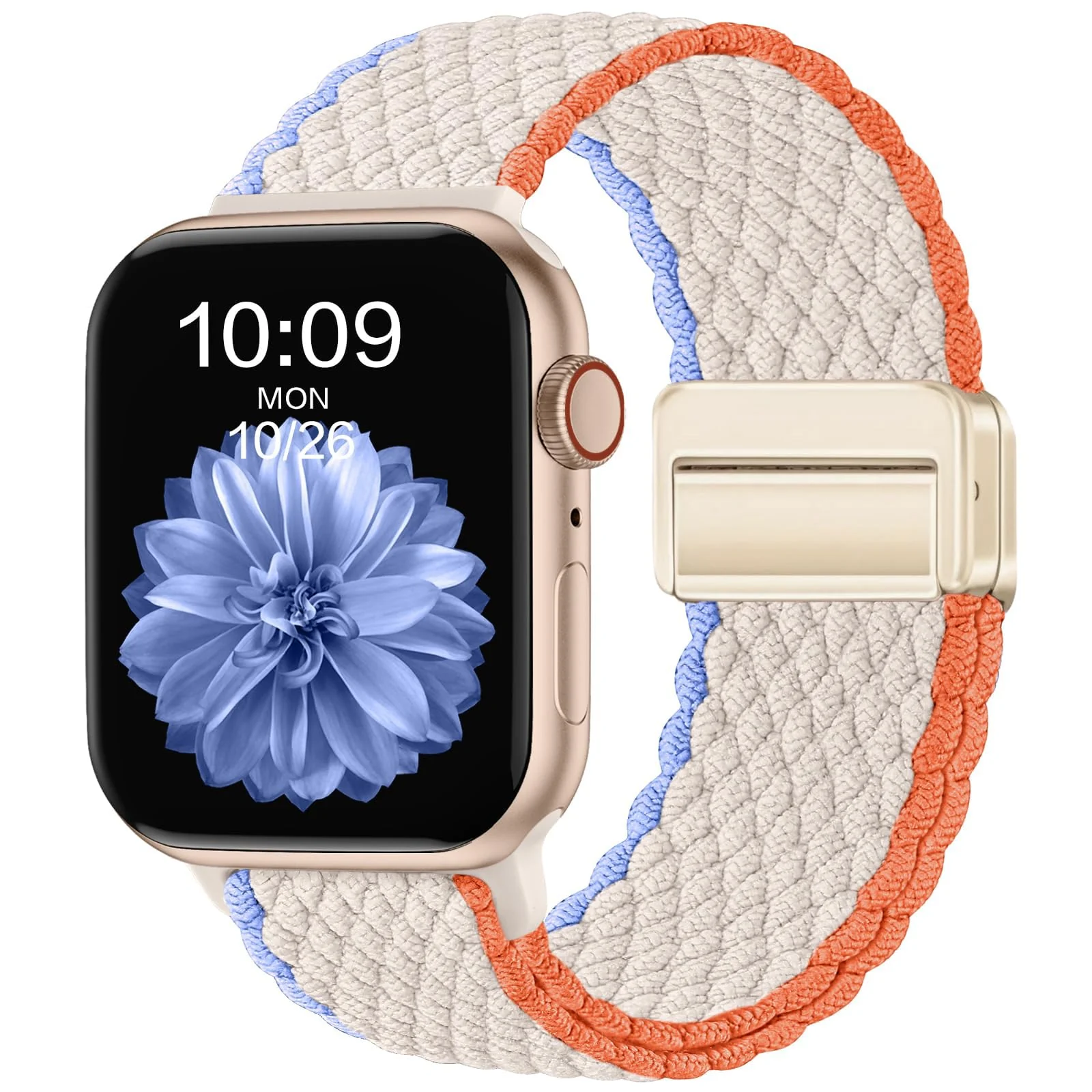 DL3 Mobilak Sport Solo Loop For Apple Watch Band Ultra 49mm 46mm 45mm 44mm 42mm, Adjustable Magnetic Stretchy Nylon Braided Wristband for iWatch SE Series 11 10 9 8 7 6 5 4 3 2 1 (Crema) - Black