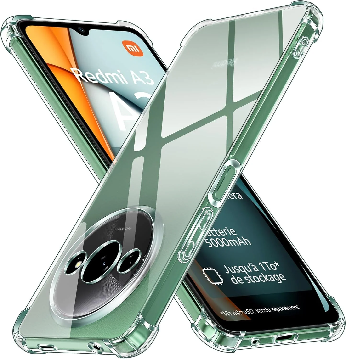 DL3 Mobilak Case Compatible with Xiaomi Redmi A3, Cover Silicone Transparent TPU Gorilla Anti-shock Protector Camera Shockproof Corners - Clear