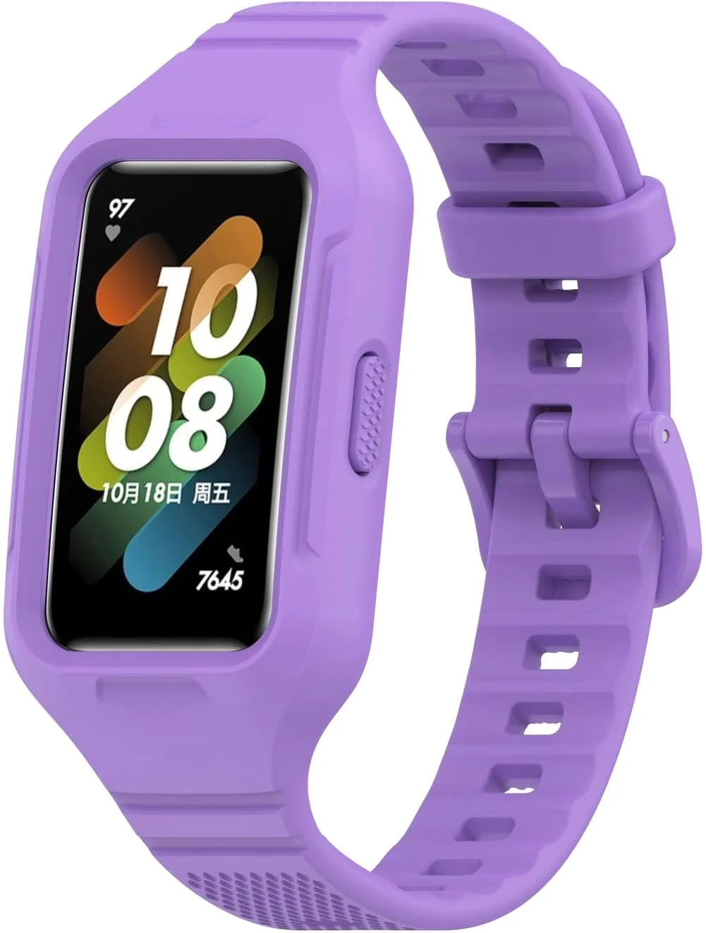 DL3 Mobilak Strap Compatible with Huawei Band 10/9/8/7/6/6 Pro, Adjustable Replacement Strap - Silicone Replacement Wrist Strap With Built-in Case Cover For Honor Band 6/7 - Black - Purple