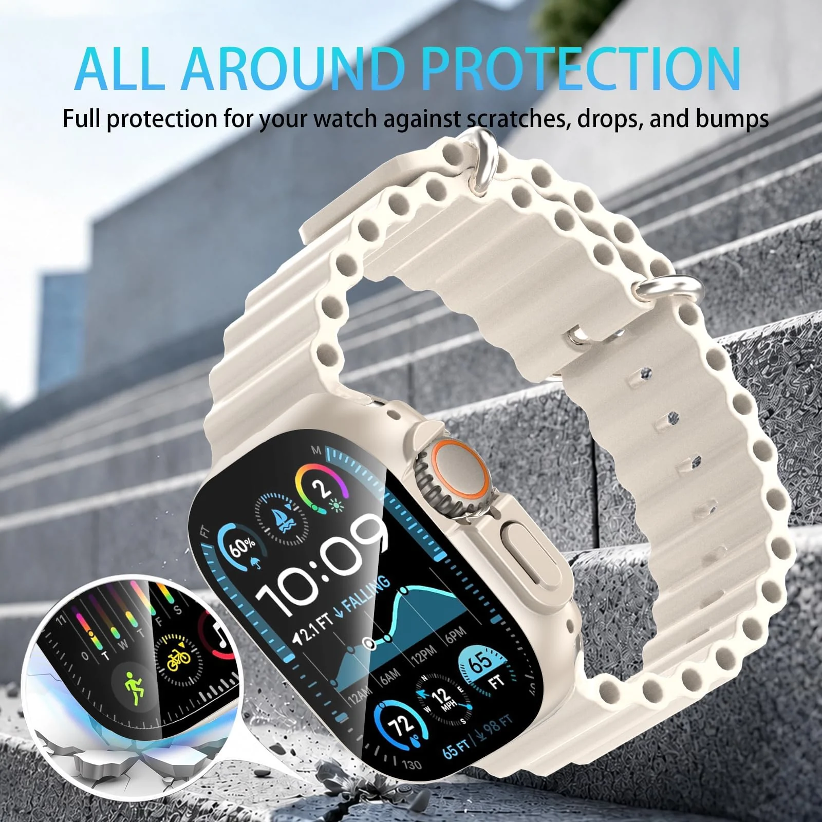 DL3 MOBILAK Full-Coverage Watch Case with Tempered Glass for Apple Watch Ultra 1 and 2 49MM - Starlight