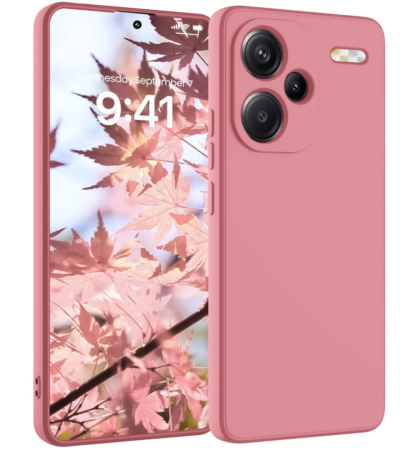 DL3 Mobilak Liquid Silicone Protective Case for Xiaomi Redmi Note 13 Pro+ Plus 5G with Microfiber Lining and Shockproof Design - Pink