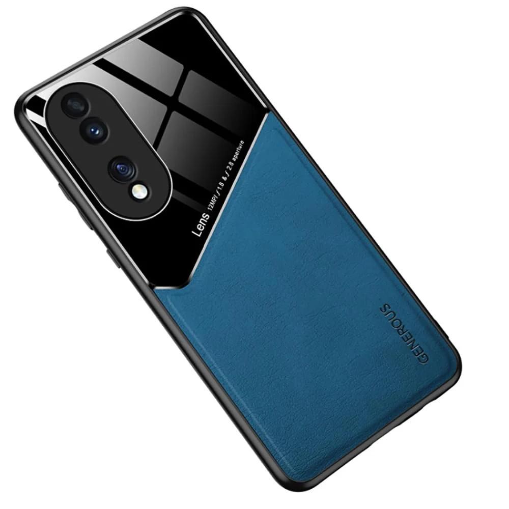 DL3 Mobilak Leather and PC Protective Case for Honor 70 5G, Built-in magnetic car-mount support, Shock-absorbing protection, Raised edges around the screen and camera - Blue