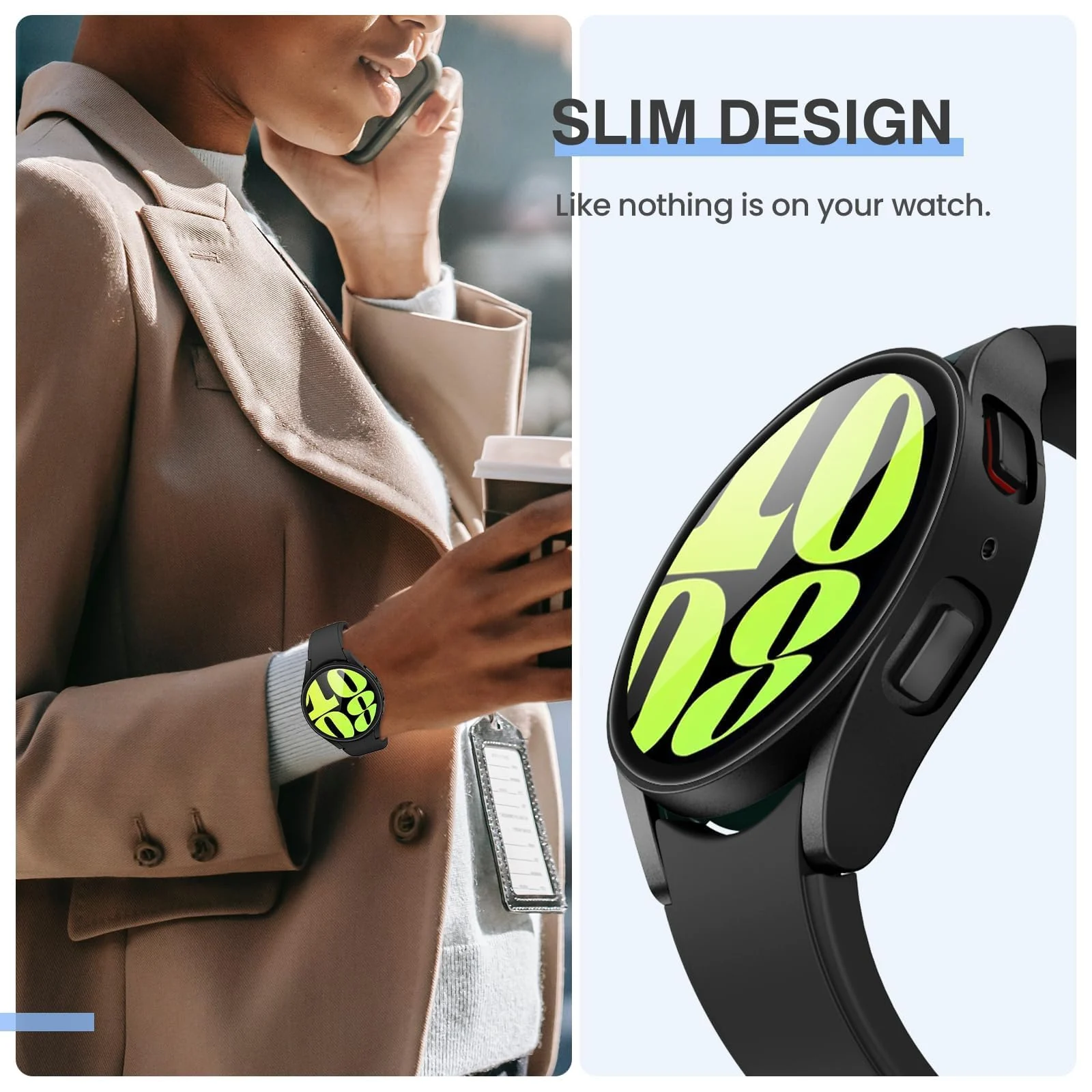 DL3 MOBILAK Full-Coverage Watch Case with Tempered Glass for Samsung Galaxy Watch 6 44 mm, Black