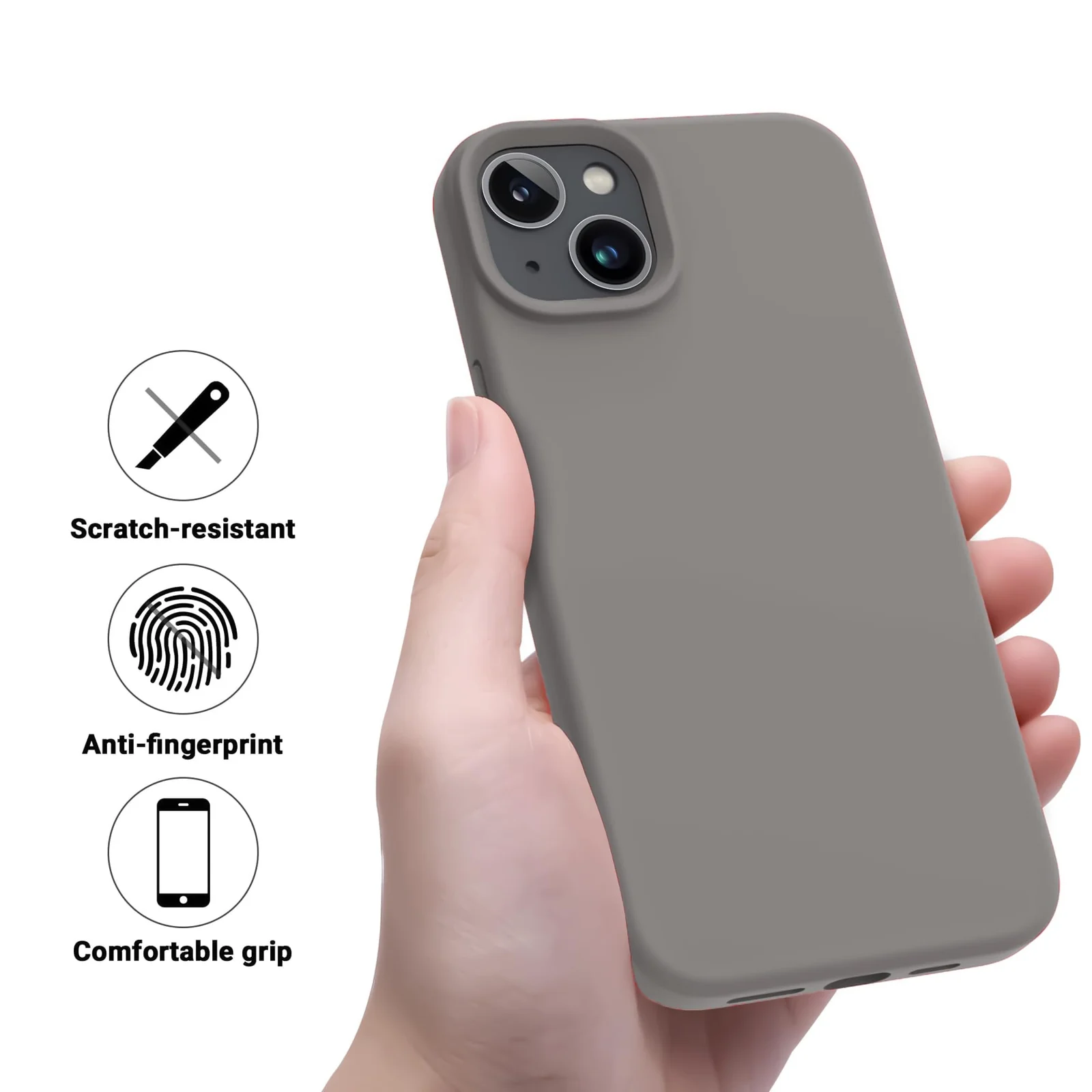 DL3 Mobilak Liquid Silicone Case for iPhone 13 / iPhone 14 (6.1 Inch), Shock-absorbing protection, Scratch-resistant surface, Soft microfiber lining - Stone 2