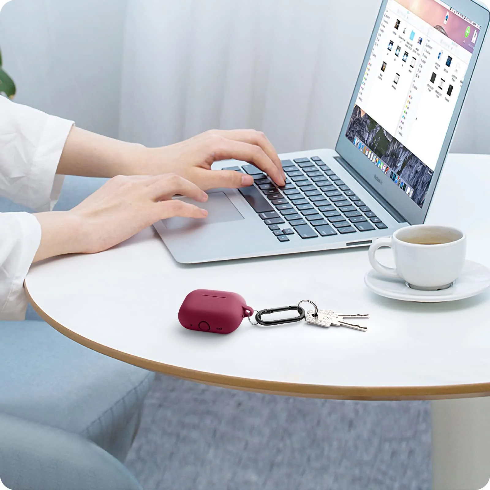 DL3 Mobilak Compatible with AirPods Pro 2nd Generation Case Cover, Protective Silicone Skin with Keychain for Women Men for Apple AirPods Pro Gen 2 (2022), Front LED Visible - Rose Red
