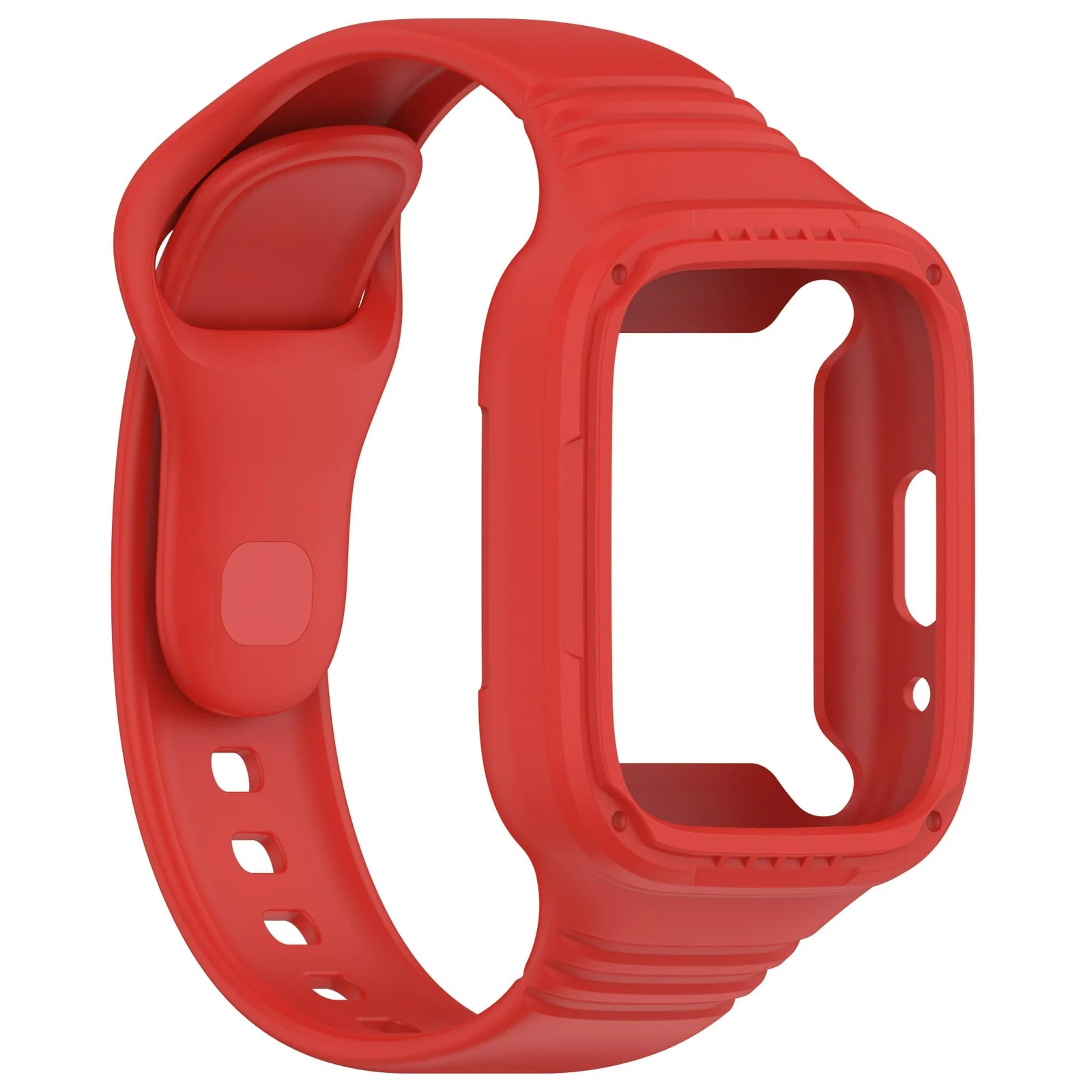 DL3 Mobilak Strap With Cover Compatible with Xiaomi Redmi Watch 3 Lite/Redmi Watch 3 Active, Silicone Sport Band Replacement Watchband with Bumper Case, Adjustable Wristband - Red