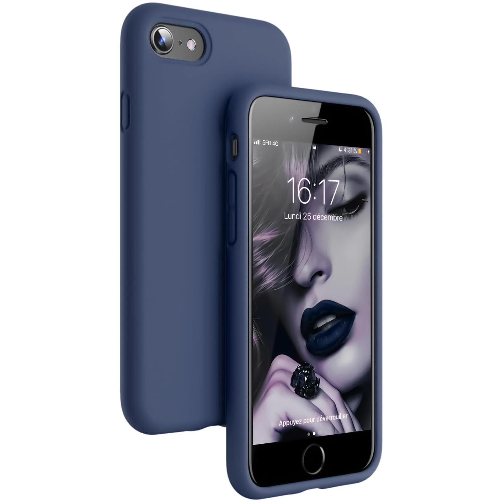 DL3 Mobilak Compatible with iPhone 7/8, iPhone SE 2022, SE 2020, Case, Liquid Silicone Case, Full Body Protective Cover, Shockproof, Slim Phone Case, Anti-Scratch Soft Microfiber - Storm Blue
