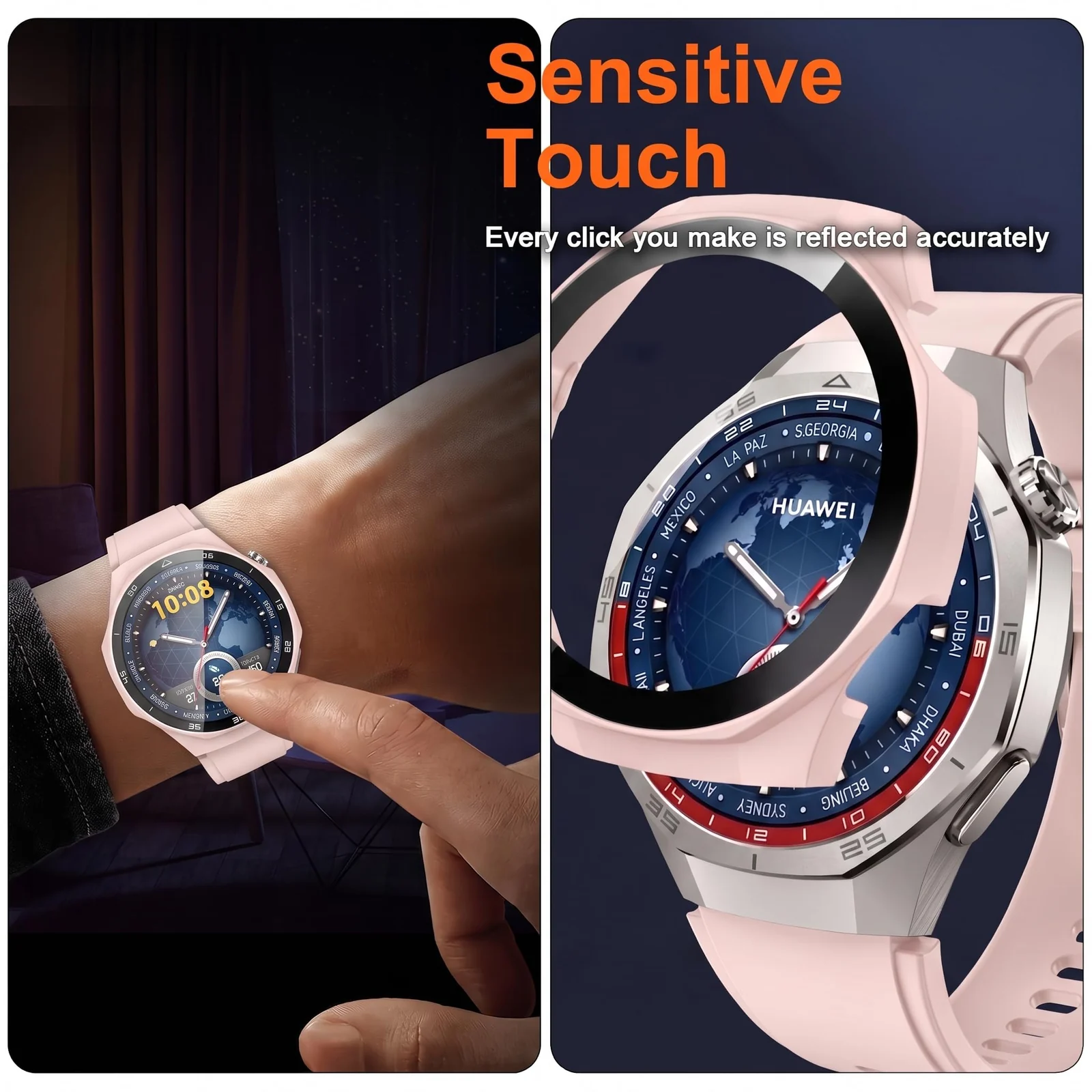 DL3 MOBILAK Full-Coverage Watch Case with Tempered Glass for Huawei Watch GT 5 Pro 46 mm, Pink