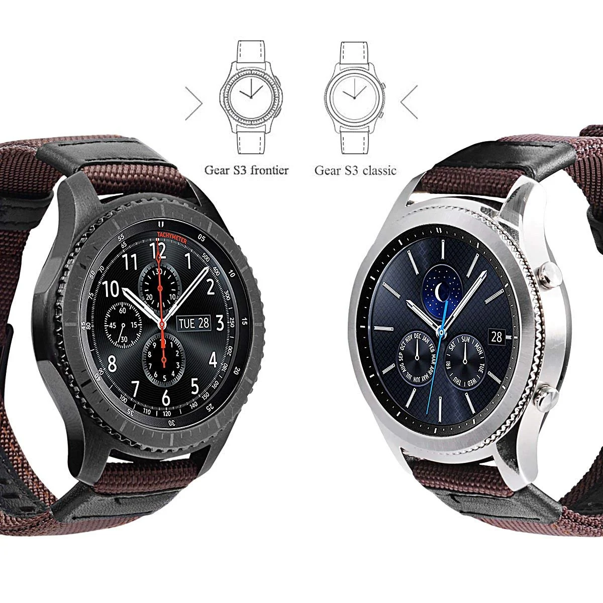 DL3 Mobilak Nylon Sports Bands With Leather 20MM Strap for Samsung Gear Sport, Watch 6, 4, 5, 5 Pro, S2 Classic, Active 2 40mm 44mm, Amazfit GTS 3, 4, 4 Mini, Bip 3 Pro, GTS2, Bp U - Brown