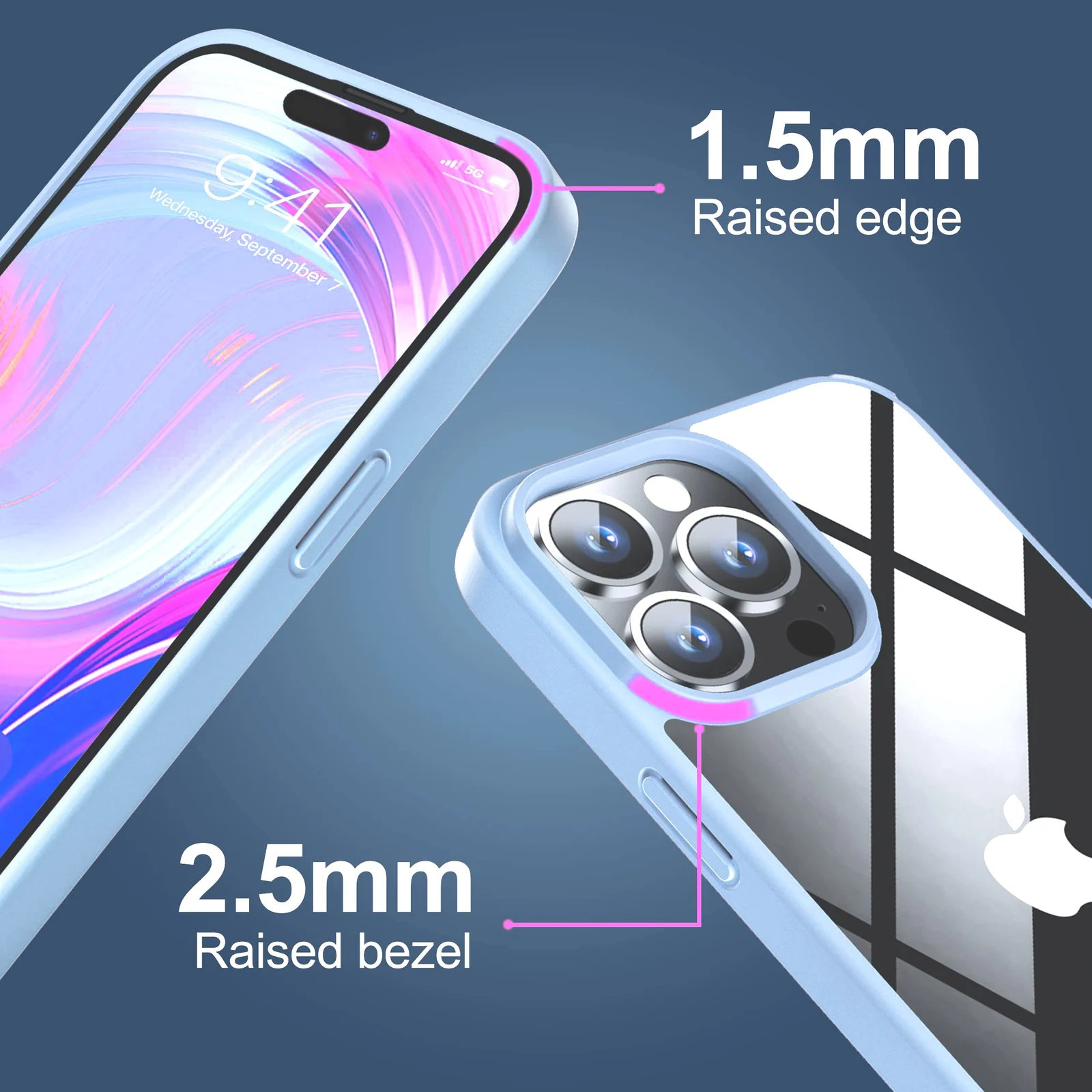 DL3 Mobilak Clear PC and TPU Protective Case for iPhone 13 Pro with Military-Grade Protection and Anti-Yellowing Design - Baby Blue