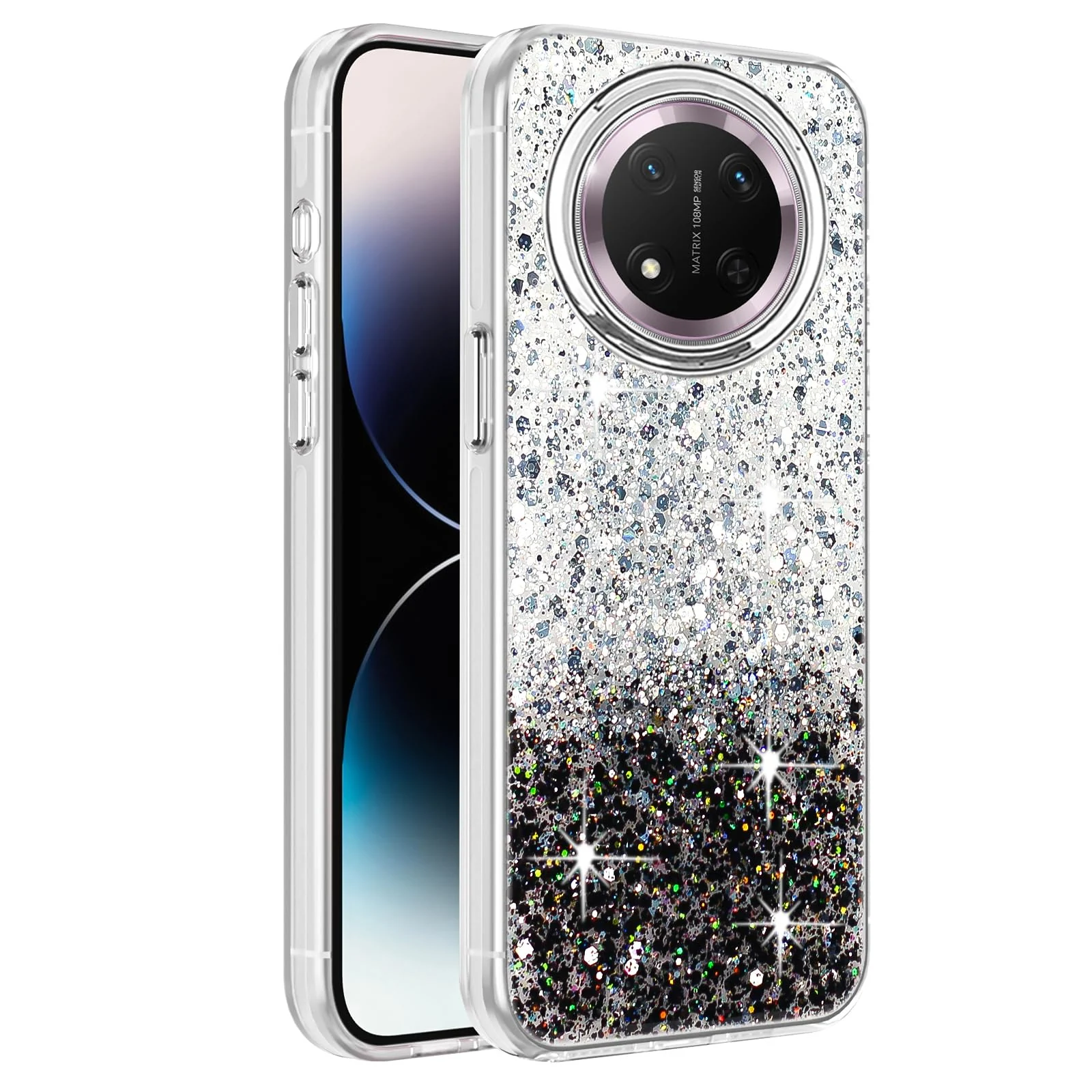 DL3 Mobilak Glitter Rhinestone Protective Case for Honor X9C with Shockproof Design - White Black
