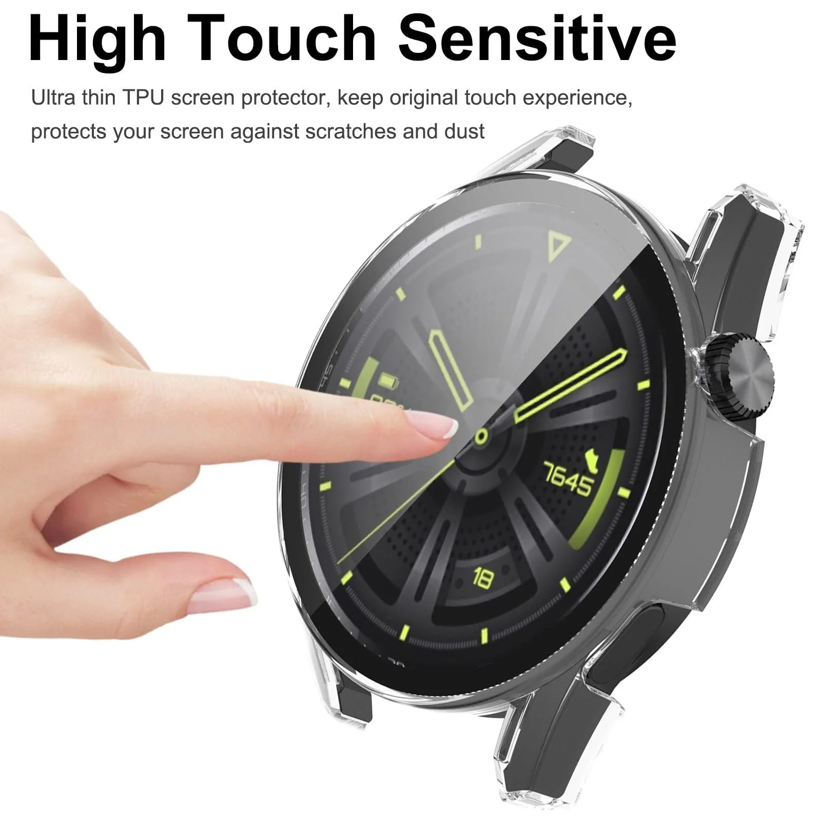 DL3 Mobilak Protective Case Compatible with Huawei Watch GT3 46mm 9H Hardness PC Case Bumper Full Slim Protective Cover with Tempered Glass For Huawei Watch GT 3 46mm - Clear