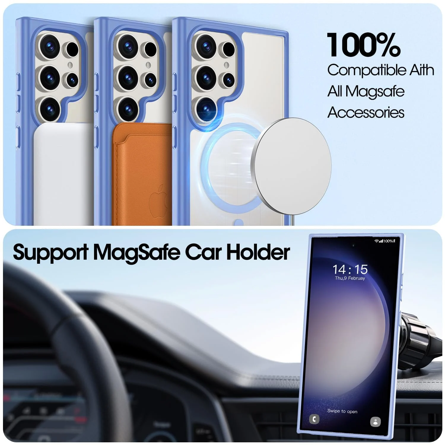 DL3 Mobilak Clear TPU Case for Samsung Galaxy S24 Ultra, Compatible with MagSafe accessories, Camera protection, Shock-absorbing protection - Sierra Blue