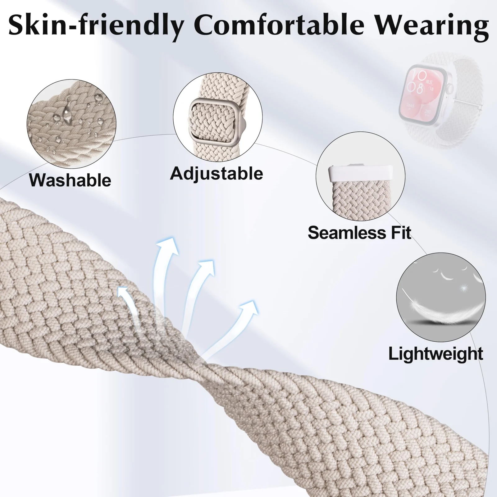 DL3 Mobilak Replacecment Band Compatible with Huawei Watch Fit 3 for Women Men, Adjustable Braided Bands Straps Elastics Sport Wristband Nylon Band for Huawei Watch Fit 3 Strap - Starlight