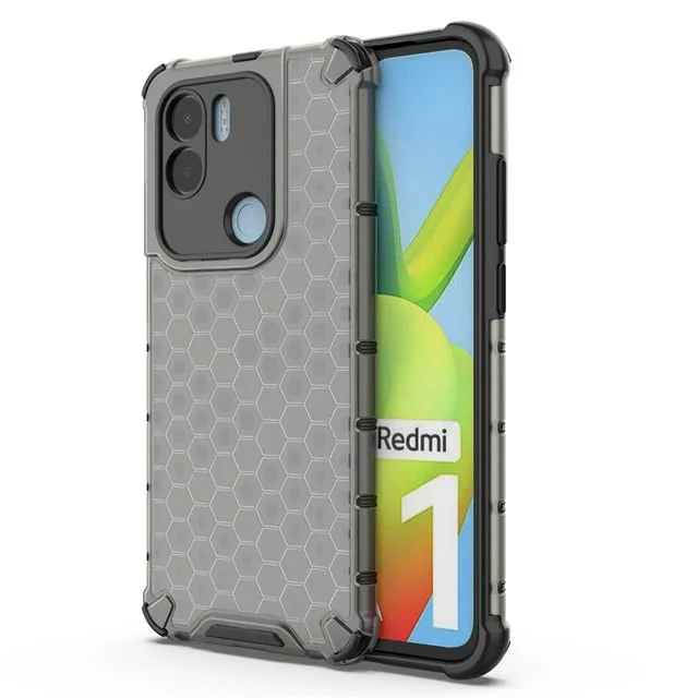 DL3 Mobilak Honeycomb Protective Case for Xiaomi Redmi A1 + A1 Plus, Shock-absorbing protection, Transparent design, Slim, lightweight profile - Black