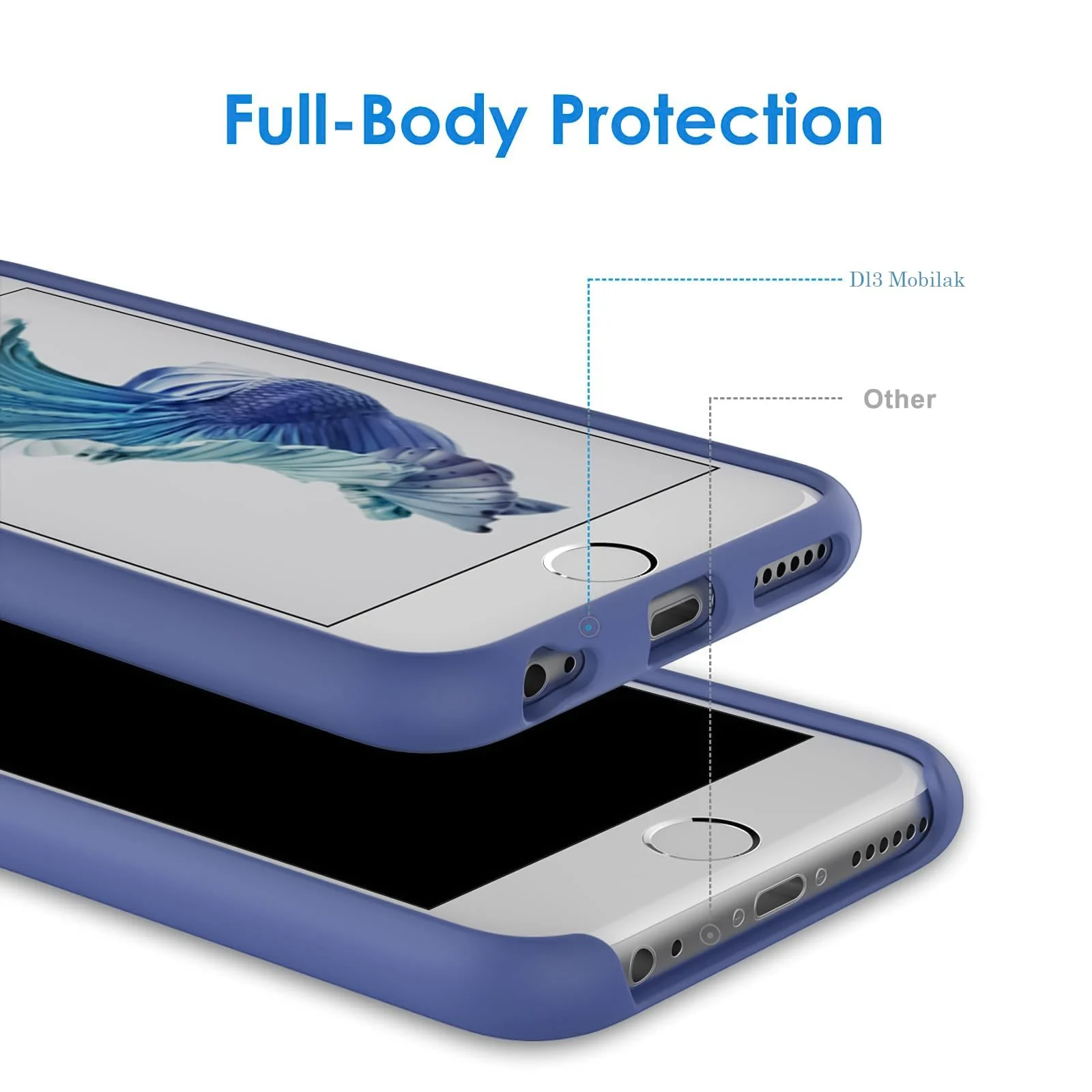 DL3 Mobilak Liquid Silicone Case for iPhone 6 / 6S, Shock-absorbing protection, Scratch-resistant surface, Soft microfiber lining - Lavender Blue
