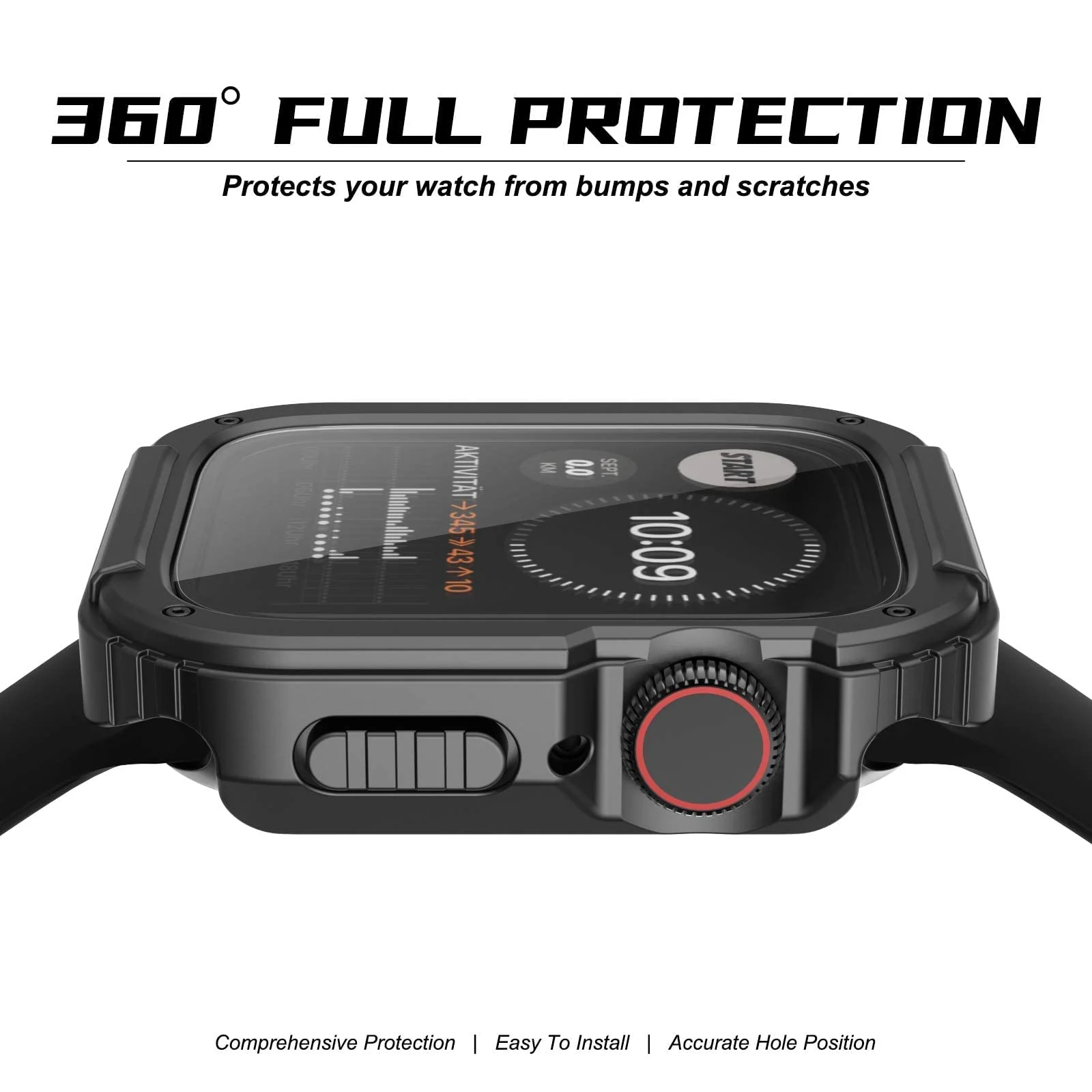 DL3 Mobilak Rugged Apple Watch Case 40mm Series SE/6/5/4 with Screen Protector, Durable Military Grade Quattro Pro Series Drop-Proof Protective Cover Full Coverage Shock-Proof Bumper 40 mm - Black