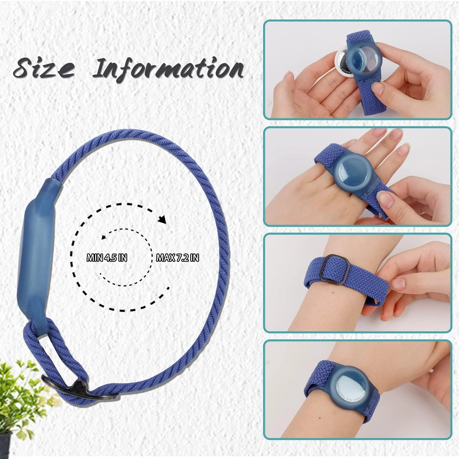 DL3 Mobilak Bracelet for Kids Compatible with AirTag, Nylon Stretch Braided Air Tag Wristband, Protective Case for Airtag GPS Tracker Holder, Adjustable Elastic Watch Strap for Toddler Child Elde - Blue