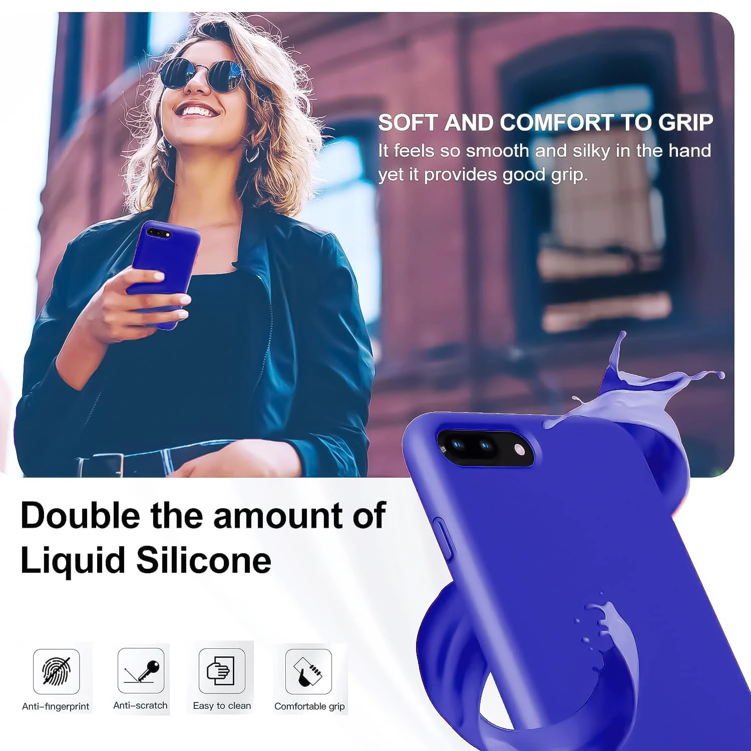 DL3 Mobilak Liquid Silicone Protective Case for iPhone 7 Plus / iPhone 8 Plus with Camera Protection and Microfiber Lining - Pepsi