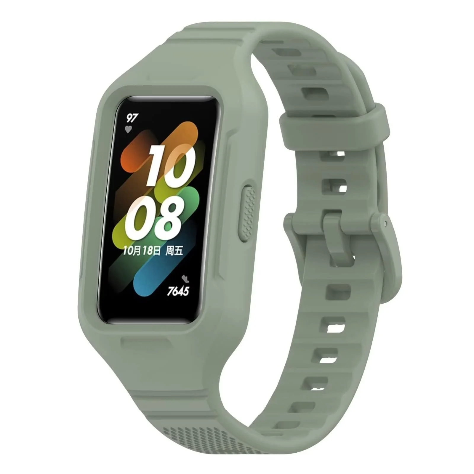 DL3 Mobilak Strap Compatible with Huawei Band 10/9/8/7/6/6 Pro, Adjustable Replacement Strap - Silicone Replacement Wrist Strap With Built-in Case Cover For Honor Band 6/7 - Black - Green