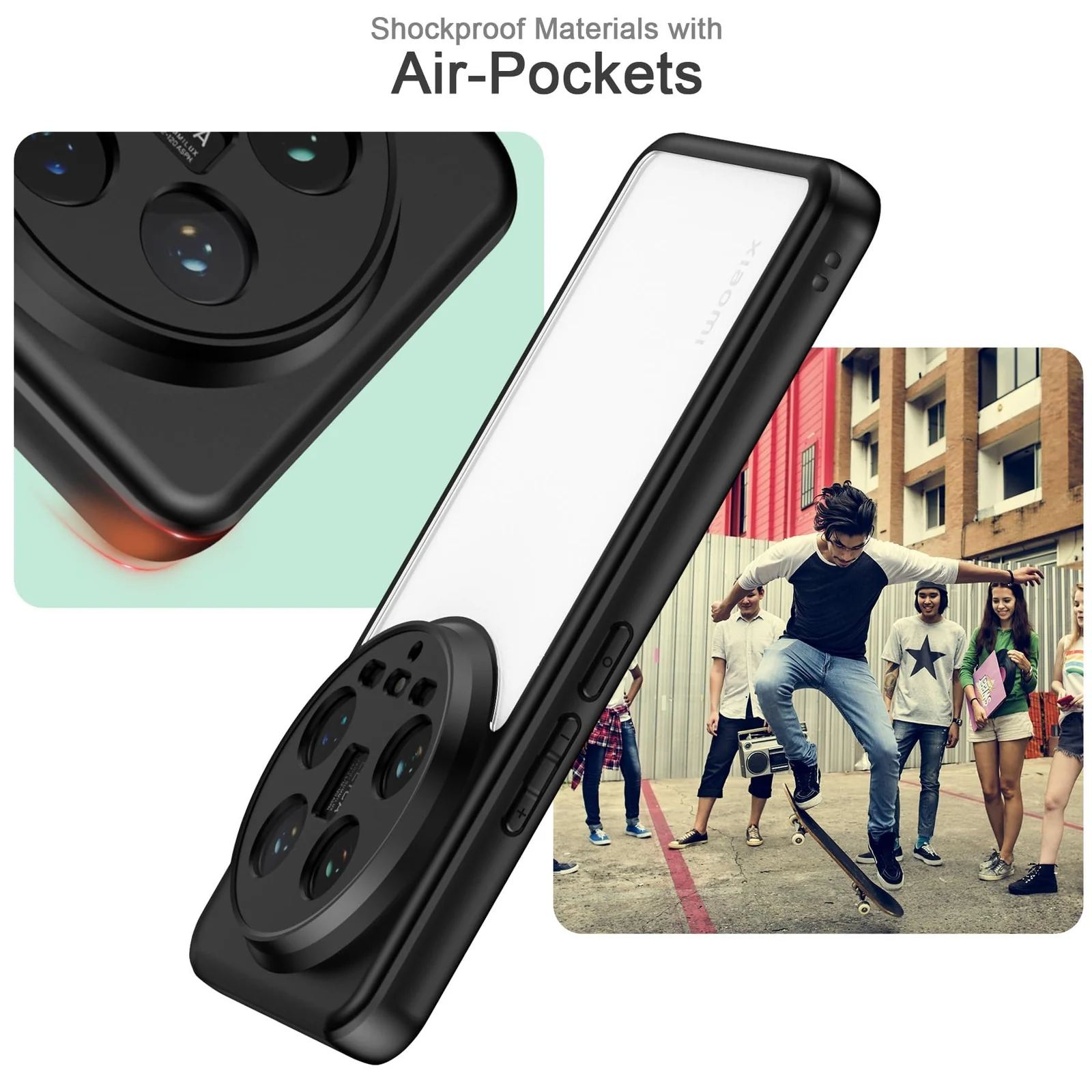 DL3 Mobilak Clear PC and TPU Protective Case for Xiaomi 14 Ultra with Camera Protection and Military-Grade Protection - Black
