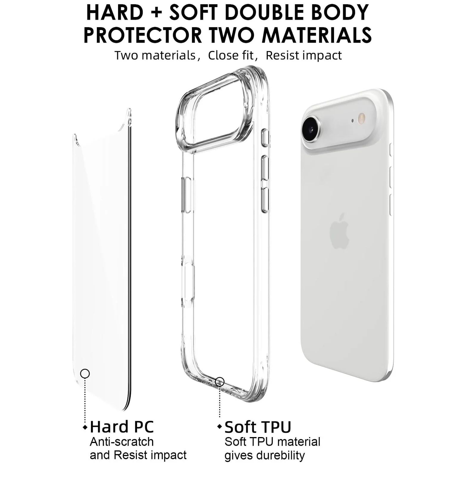DL3 Mobilak Clear PC and TPU Protective Case for iPhone Air with Camera Protection and Military-Grade Protection - Clear