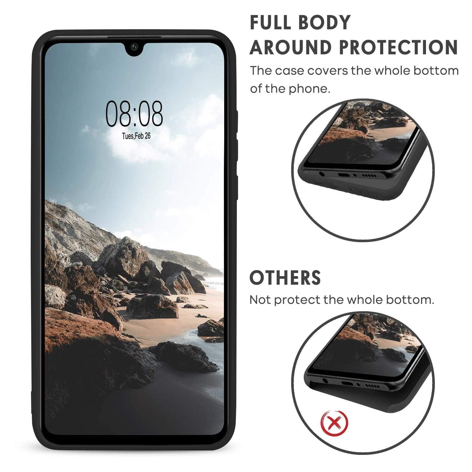 DL3 Mobilak Soft Silicone Protective Case for Huawei P30 Lite / Nova 4E with Microfiber Lining and Shockproof Design - Black