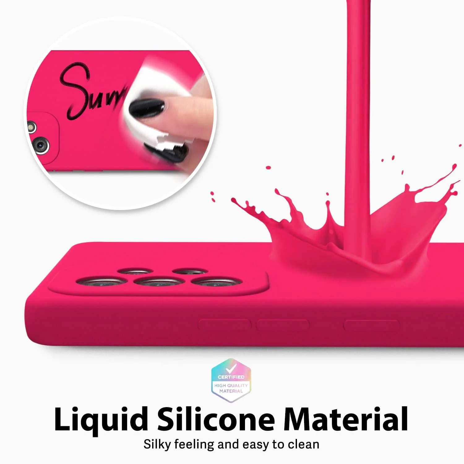 DL3 Mobilak Soft Silicone Protective Case for Samsung Galaxy A72 with Microfiber Lining and Shockproof Design - Hot Pink