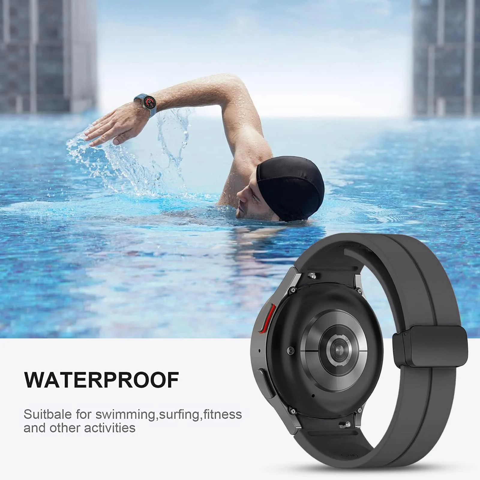 DL3 MOBILAK Magnetic for Samsung Galaxy Watch 6/5/4 Band 40mm 44mm/Galaxy Watch 6 Classic Bands 47mm 43mm/watch 4 Classic 46mm 42mm,Silicone Strap for Samsung Watch 5 Pro 45mm,No Gap Buckle - Space Grey