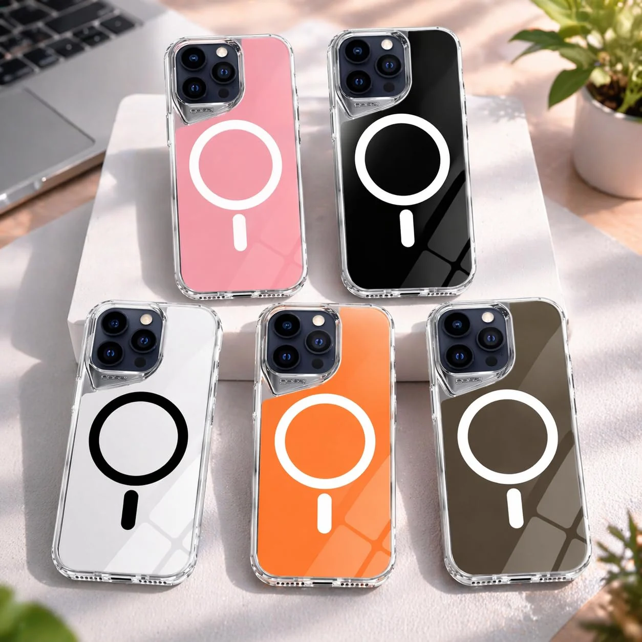 DL3 Mobilak Clear MagSafe-Compatible Magnetic Case for iPhone 17 Pro Max with Camera Protection and Magnetic Car-Mount Support - Pink