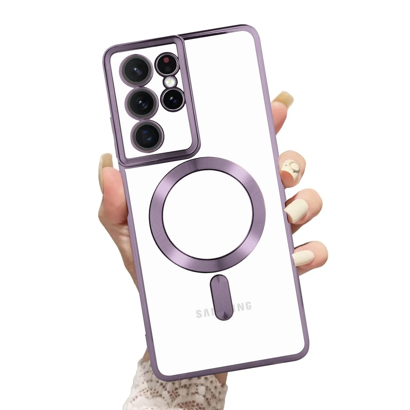DL3 Mobilak Clear MagSafe-Compatible Magnetic Case for Samsung Galaxy S21 Ultra with Camera Protection and Shockproof Design - Deep Purple