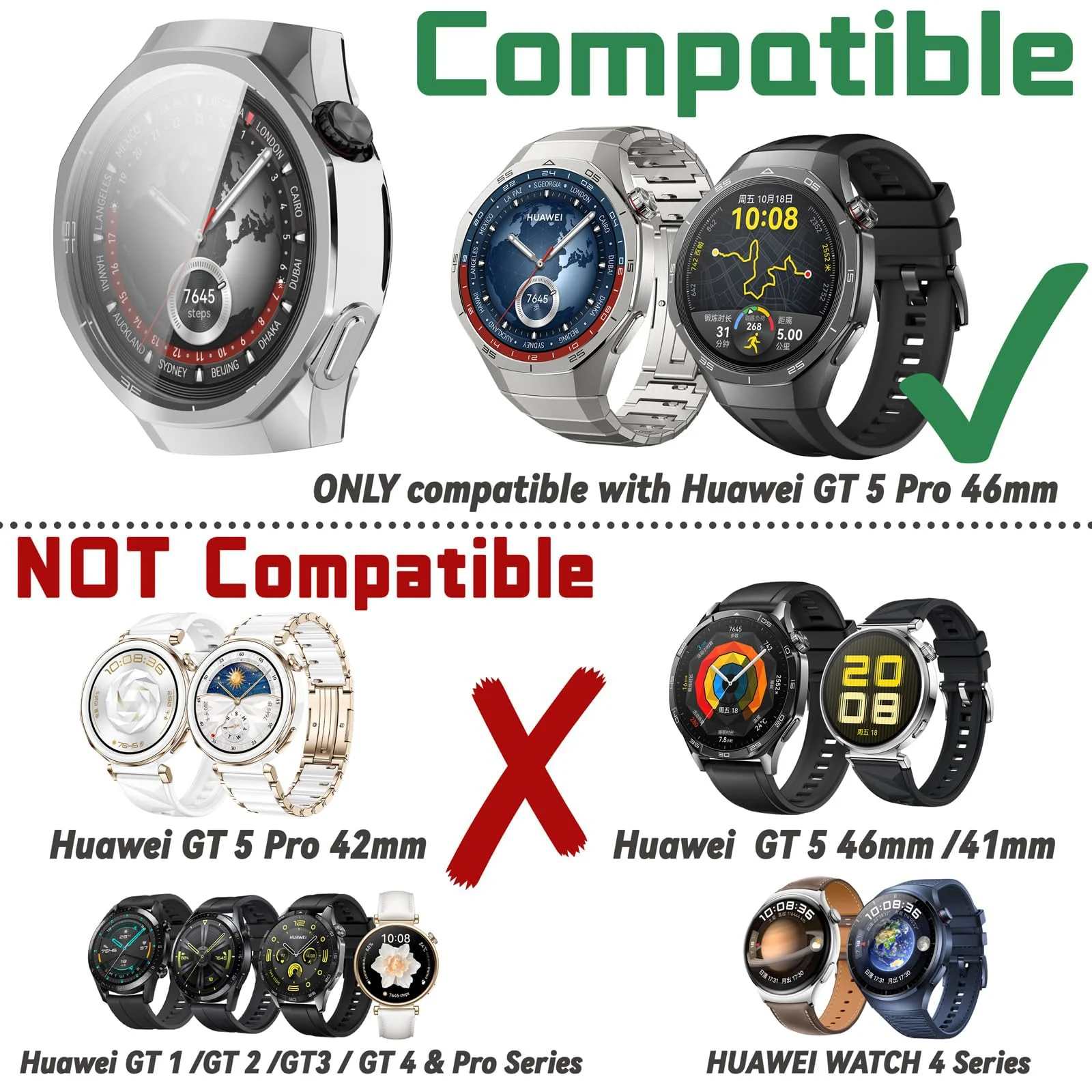 DL3 Mobilak Protective Case compatible with Huawei Watch GT 5 Pro 46mm, All-around Flexible TPU Case with Built-in Screen Protector, Soft Frame & Shockproof Cover fit Huawei Watch GT5 Pro - Silver