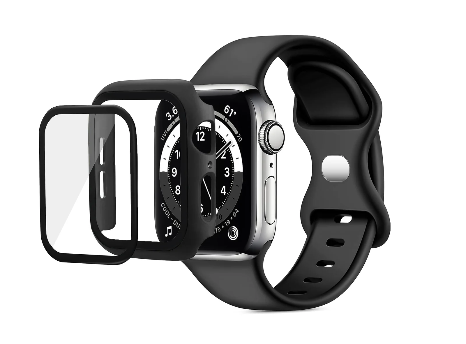 Dl3 Mobilak Band with Case Compatible with Apple Watch 45MM,Adjustable Silicone Sport Wristband Replacement, Strap With Cover Built-in Glass Screen Protector for iWatch Series 9 8 7 (Black)