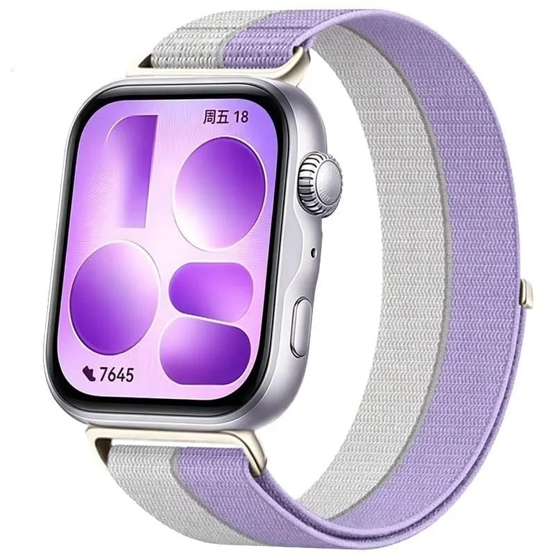 DL3 MOBILAK Elastic Nylon Watch Strap for Huawei Watch Fit 3 / Fit 4 / Fit 4 Pro / Fit 5 / Fit 5 Pro, Feather Purple