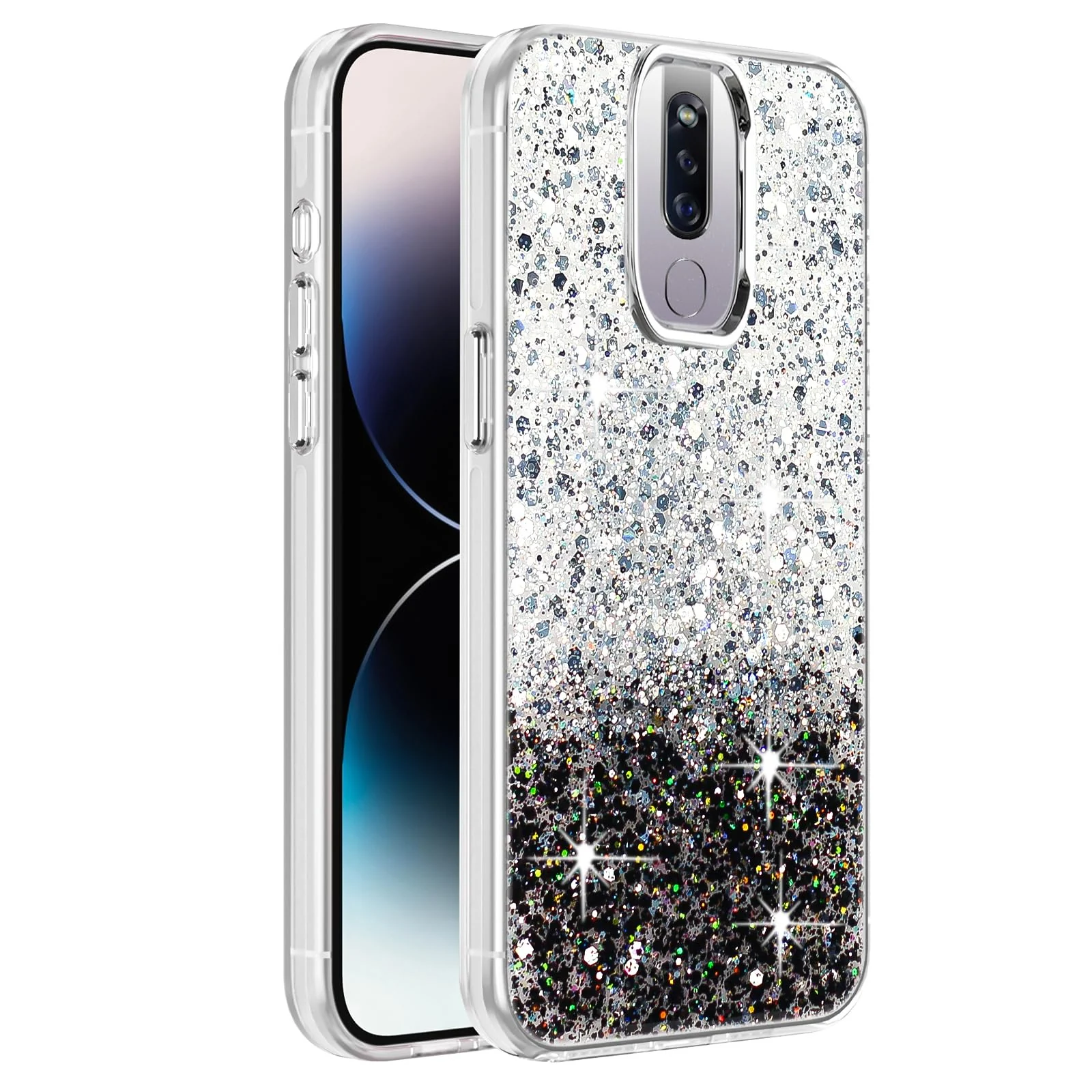 DL3 Mobilak Glitter Protective Case for OPPO F11 Pro, Supports wireless charging, Camera protection, Shock-absorbing protection - White Black