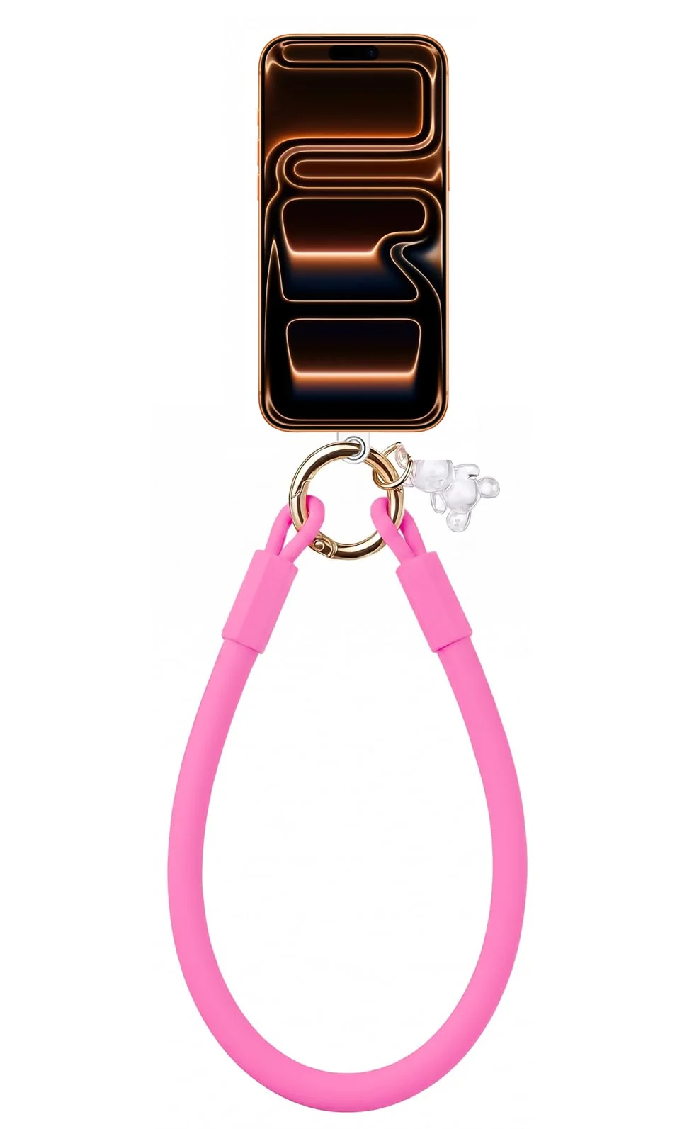 DL3 Mobilak Silicone Crystal Lanyard, 30cm Phone Wrist Strap Lanyard Keychain Office Wrist Strap with Clasp and Bear for Women Phone ID Card, Keys Strap - A-Hot Pink