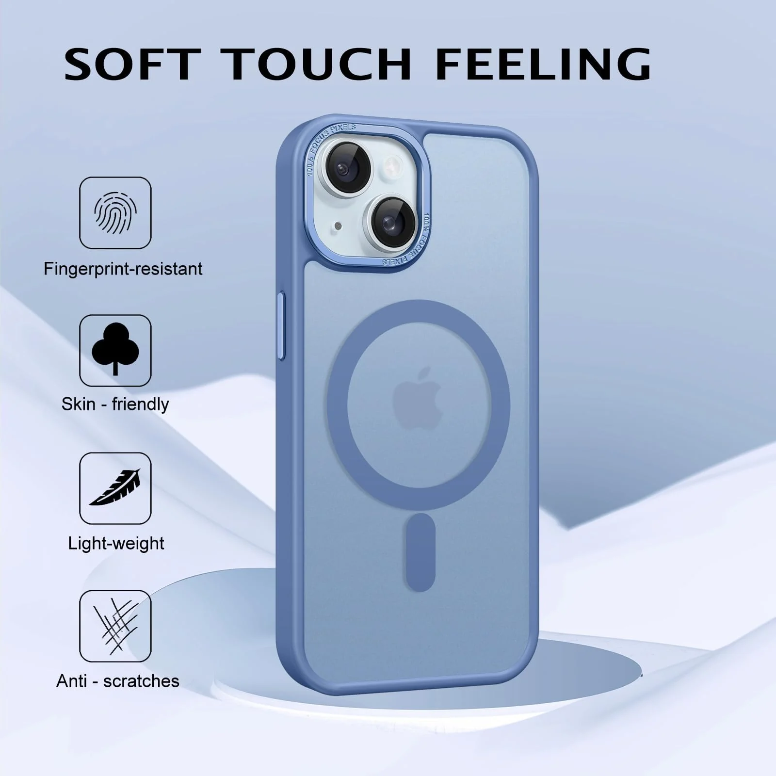 DL3 Mobilak Translucent Matte Case for iPhone 15 + Plus / iPhone 14 Plus 6.7-Inch, Compatible with MagSafe accessories, Supports wireless charging, Built-in magnetic car-mount support - Baby Blue