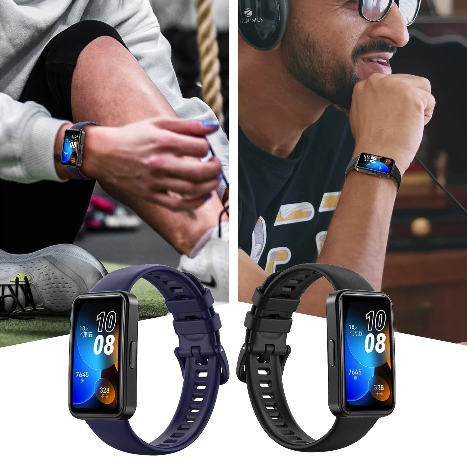 DL3 Mobilak Silicone Bracelet for Huawei Band 9/8, Soft Sport Replacement Strap, Adjustable Waterproof for Women/Men - Black