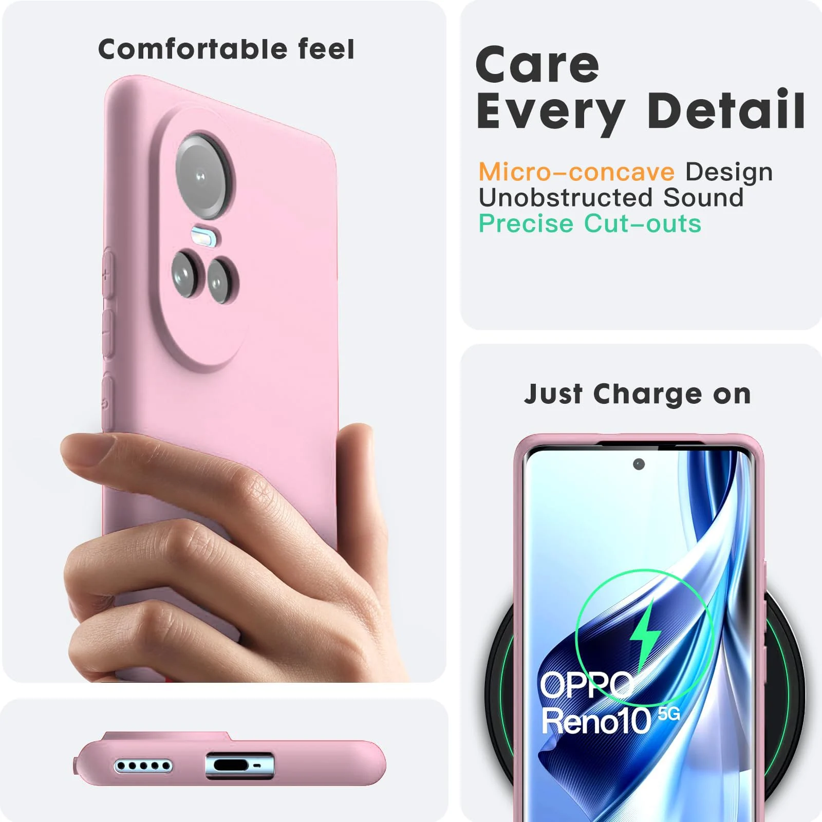 DL3 Mobilak Liquid Silicone Protective Case with Soft Microfiber Lining for OPPO Reno 10 5G | OPPO Reno 10 Pro 5G - Pink