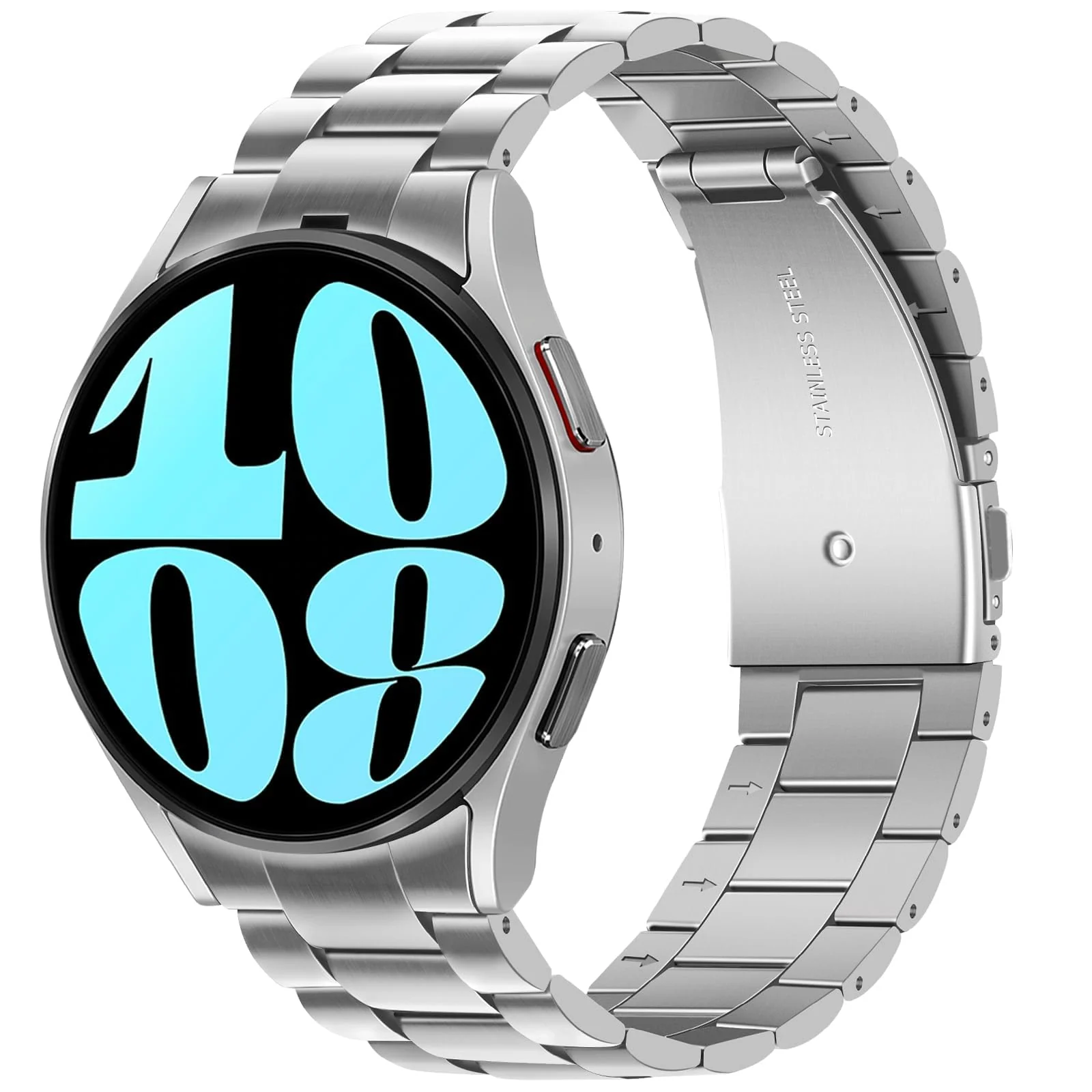 DL3 Mobilak No Gap Straps Compatible with Samsung Galaxy Watch 7/6/5/4 44mm 40mm, 20mm Metal Band for Galaxy Watch FE/6 Classic 47mm 43mm/5/5 Pro 45mm/4/4 Classic 46mm 42mm - Silver