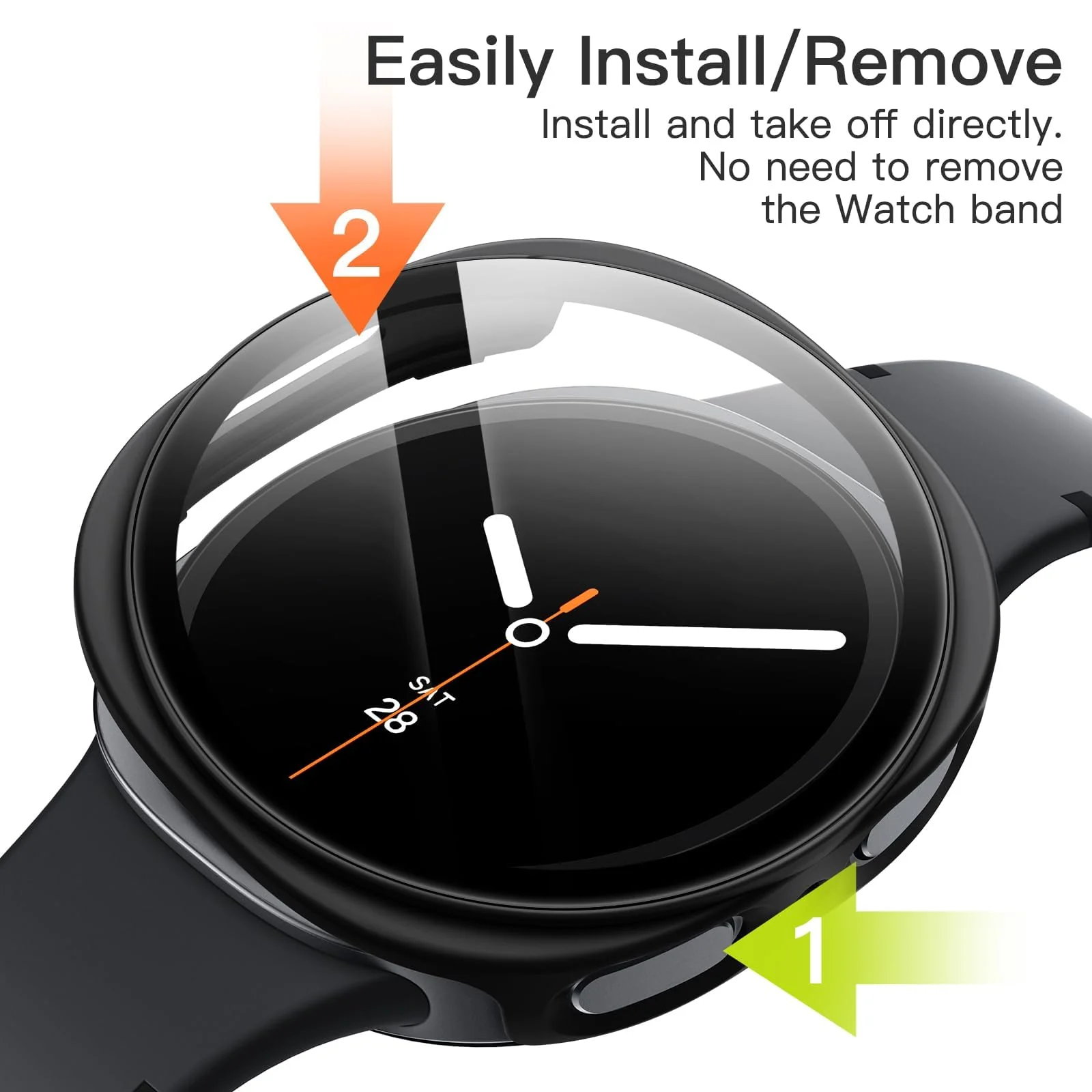 DL3 Mobilak Case Compatible with Samsung Galaxy Watch 8 44mm, Full Coverage Slim Hard Case Protective Bumper Built-in Tempered Glass Screen Protector Shell for Galaxy Watch8 44 mm - Black