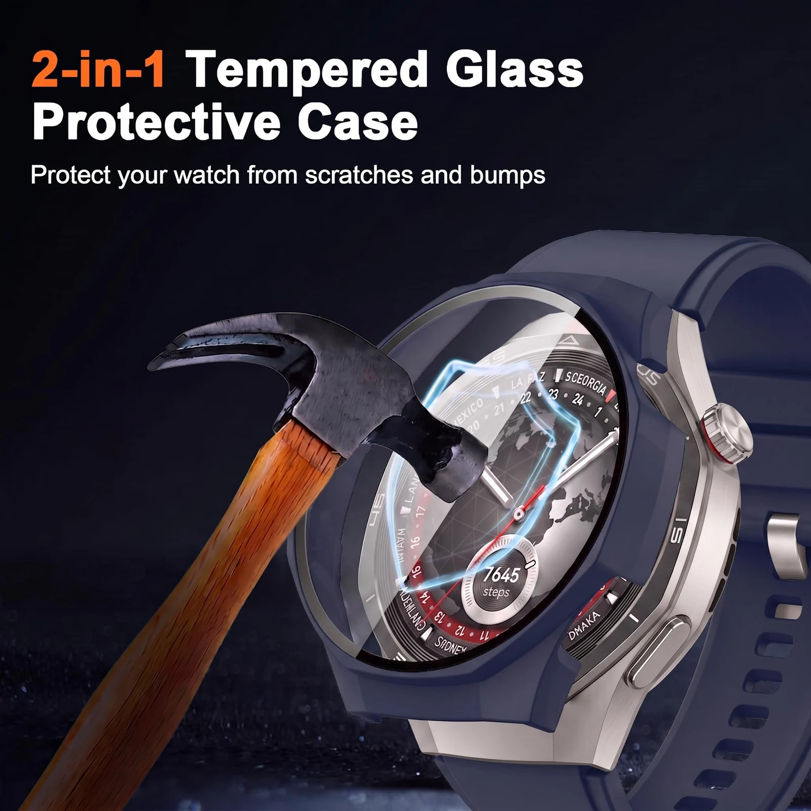 DL3 MOBILAK Full-Coverage Watch Case with Tempered Glass for Huawei Watch GT 5 Pro 46 mm, Blue