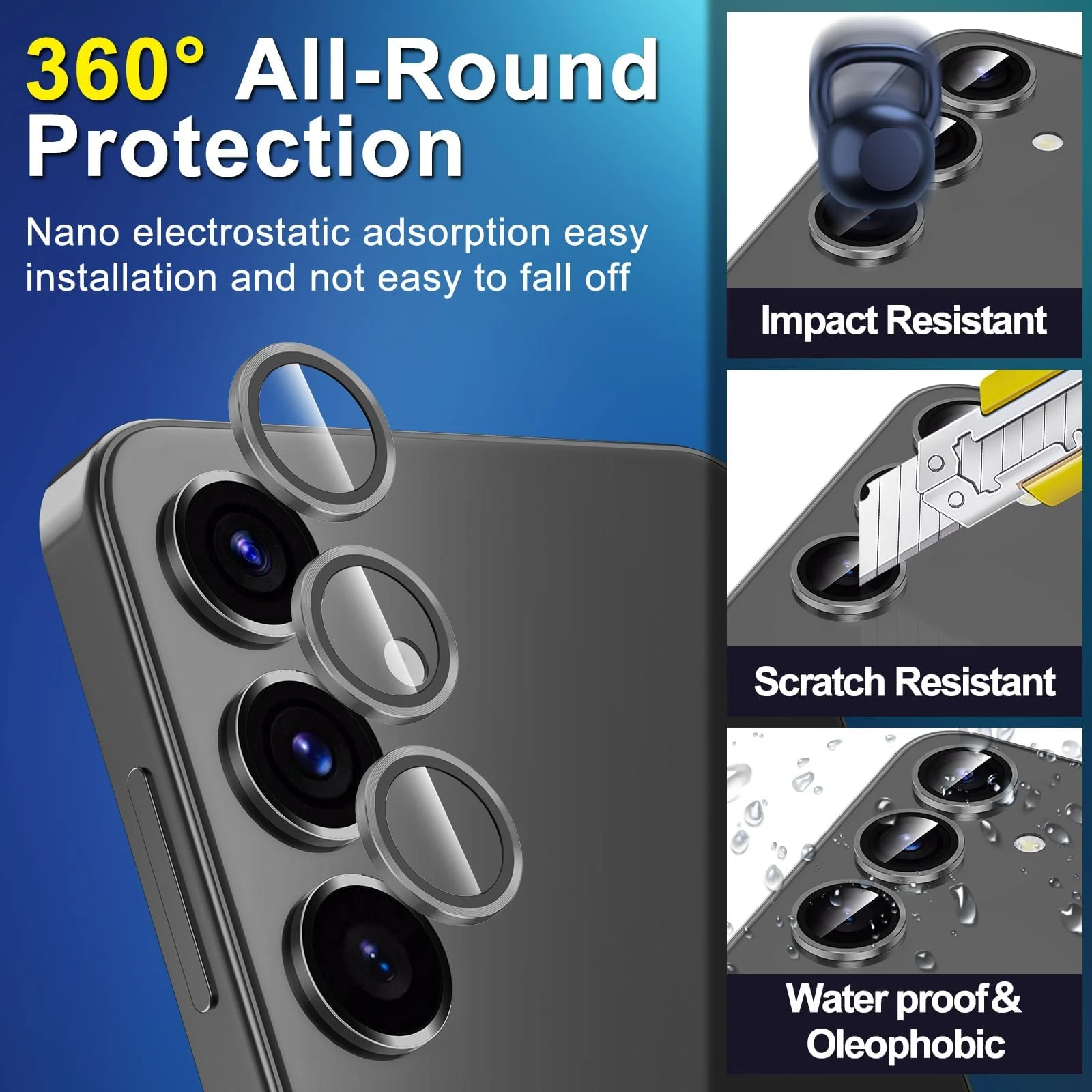 DL3 Mobilak Camera Lens Protector for Samsung Galaxy S24 / S23 / S23 Plus, Ultra HD Anti-Scratch Tempered Glass 9H with Aluminium Alloy Ring, Full Cover Protector Camera [Not for S24+] - Gray