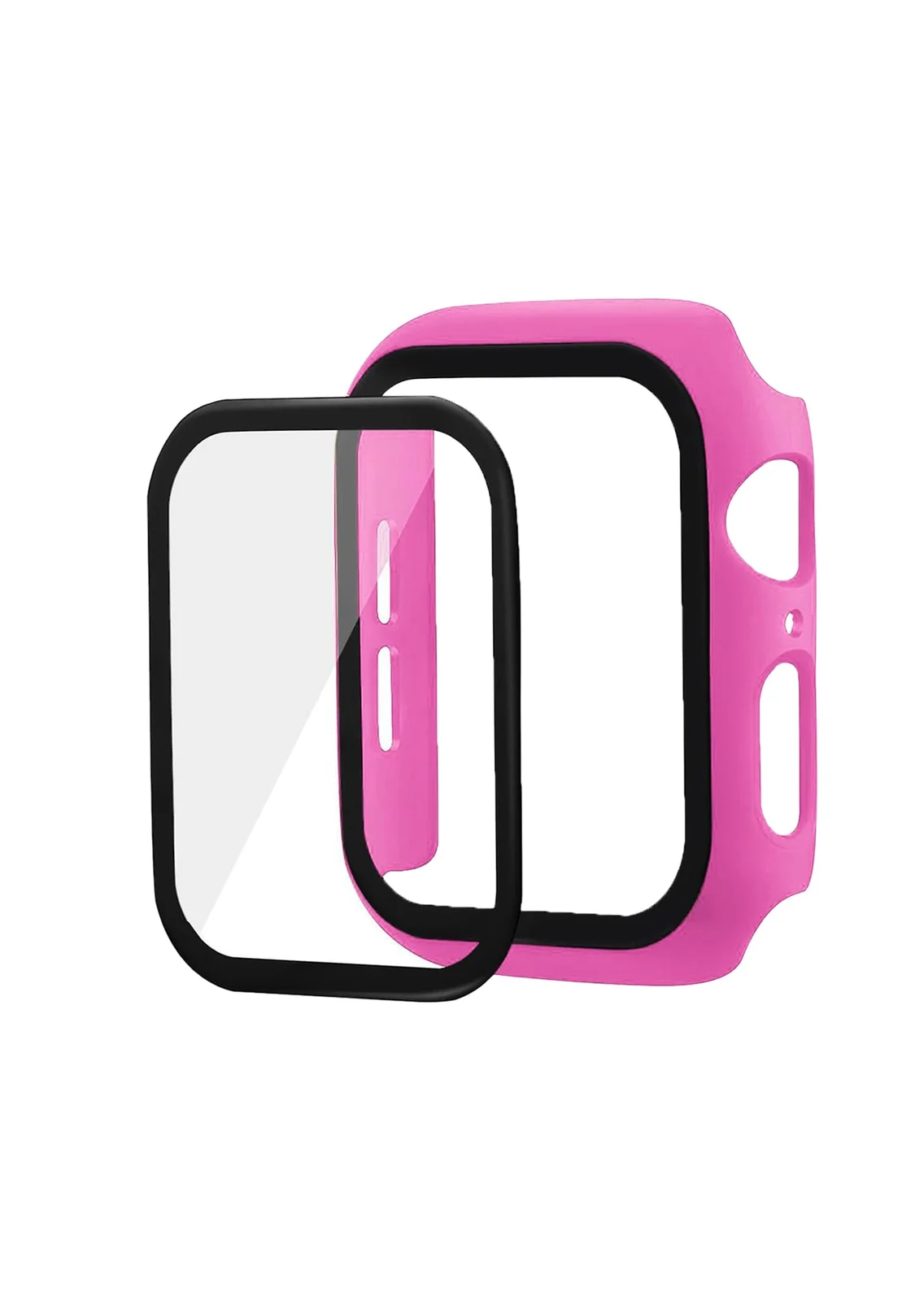 DL3 Mobilak Band with Case Compatible with Apple Watch 44mm, Silicone Sport Wristband Replacement, Strap With Cover Built-in Glass Screen Protector for iWatch Series 6 5 4 SE SE 2 - Neon Pink