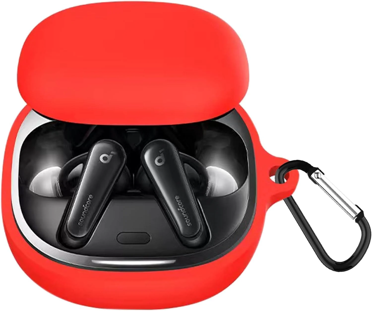 DL3 Mobilak Silicone Case Compatible with Soundcore Liberty 4 Earbuds, Soft Silicone Protective Case Cover, Shockproof Sleeve with Carabiner - Red